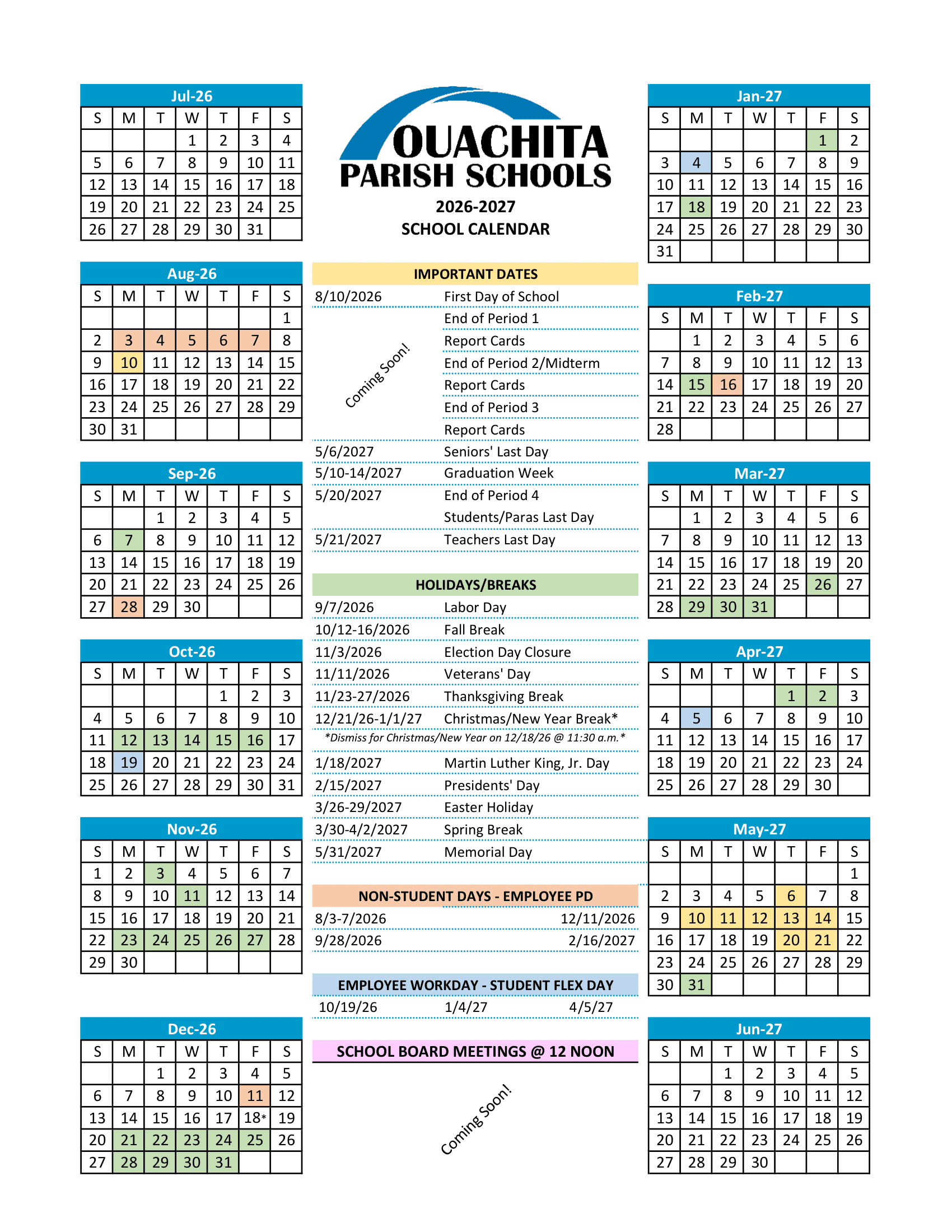 Ouachita Parish Schools Schools Calendar 26-27 Revised [PDF]