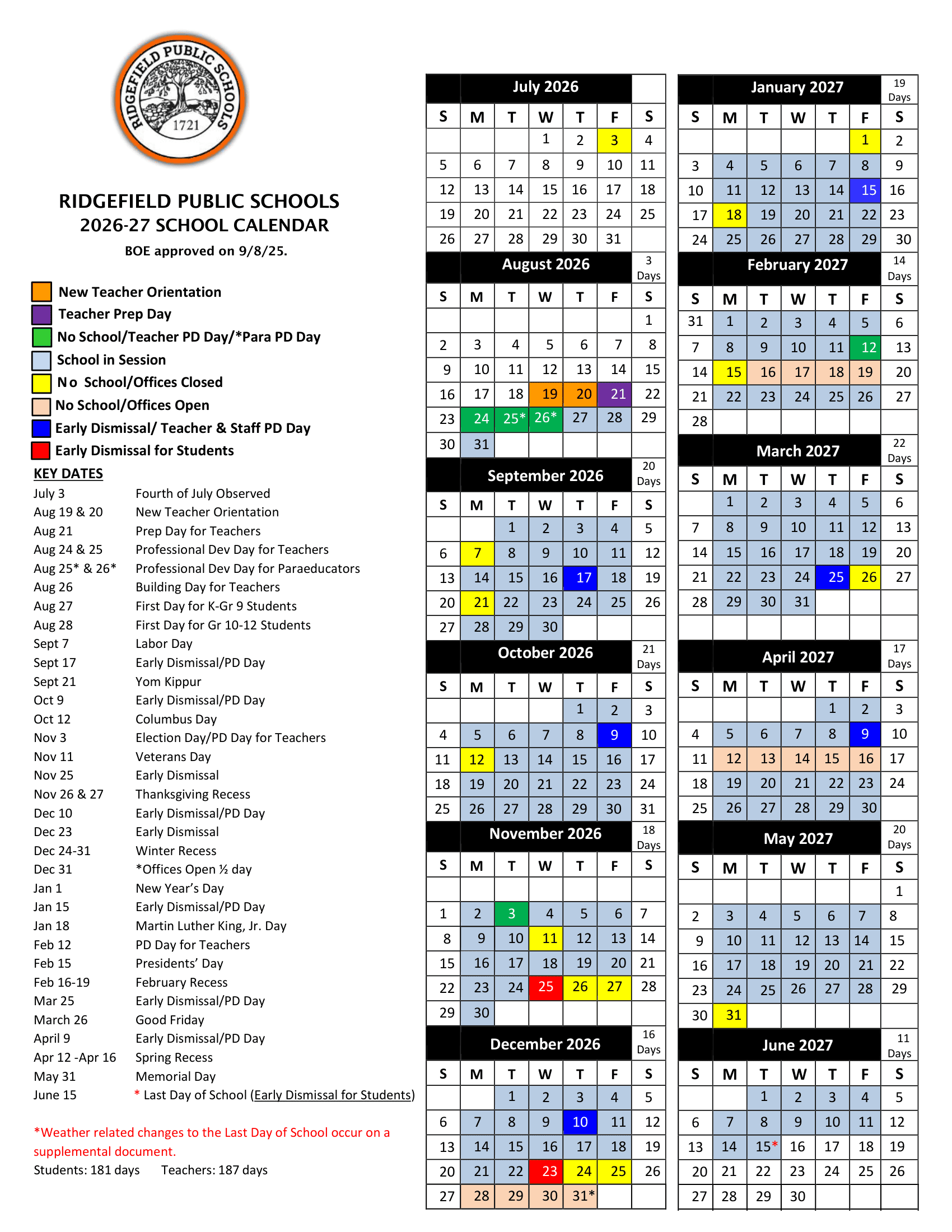 Ridgefield Public Schools Calendar 26-27 Updated [PDF]