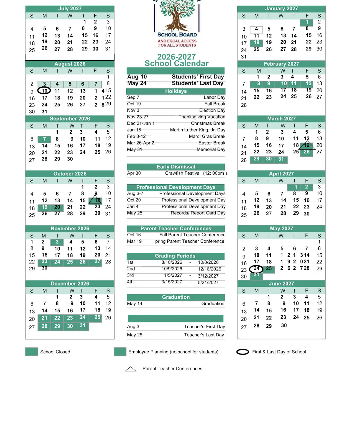 St. Bernard Parish Public Schools Calendar 26-27 Revised [PDF]