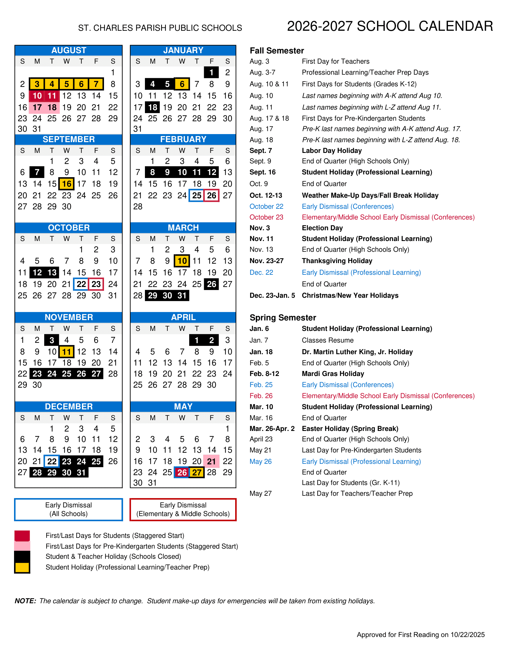 St. Charles Parish Public Schools Calendar 26-27 Revised [PDF]