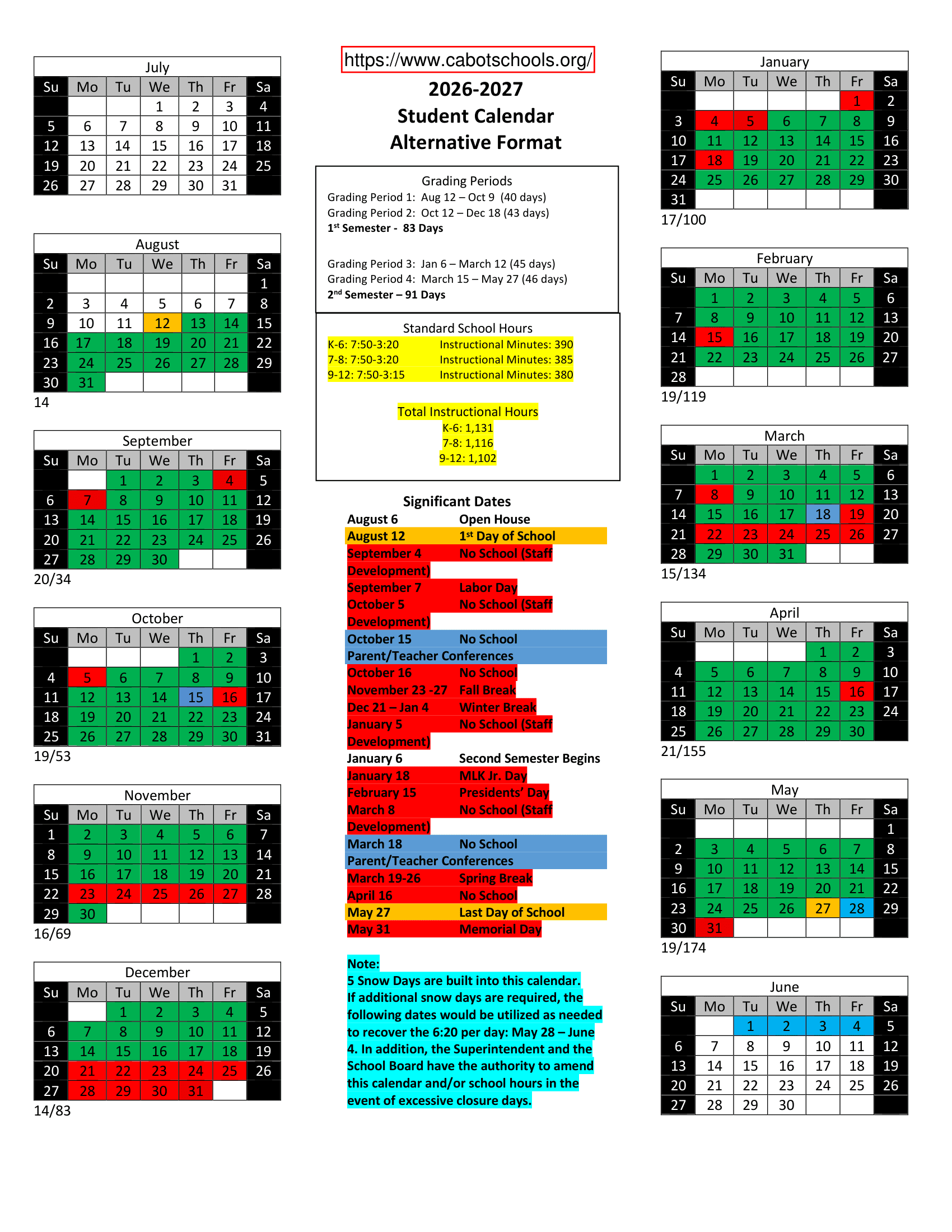 Cabot Public Schools 26-27 Calendar Updates [PDF]