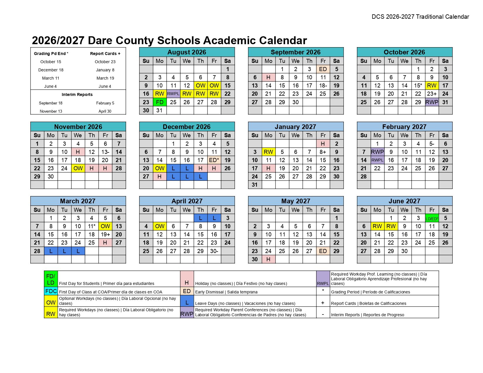 Dare County Schools Calendar 26-27 [PDF]