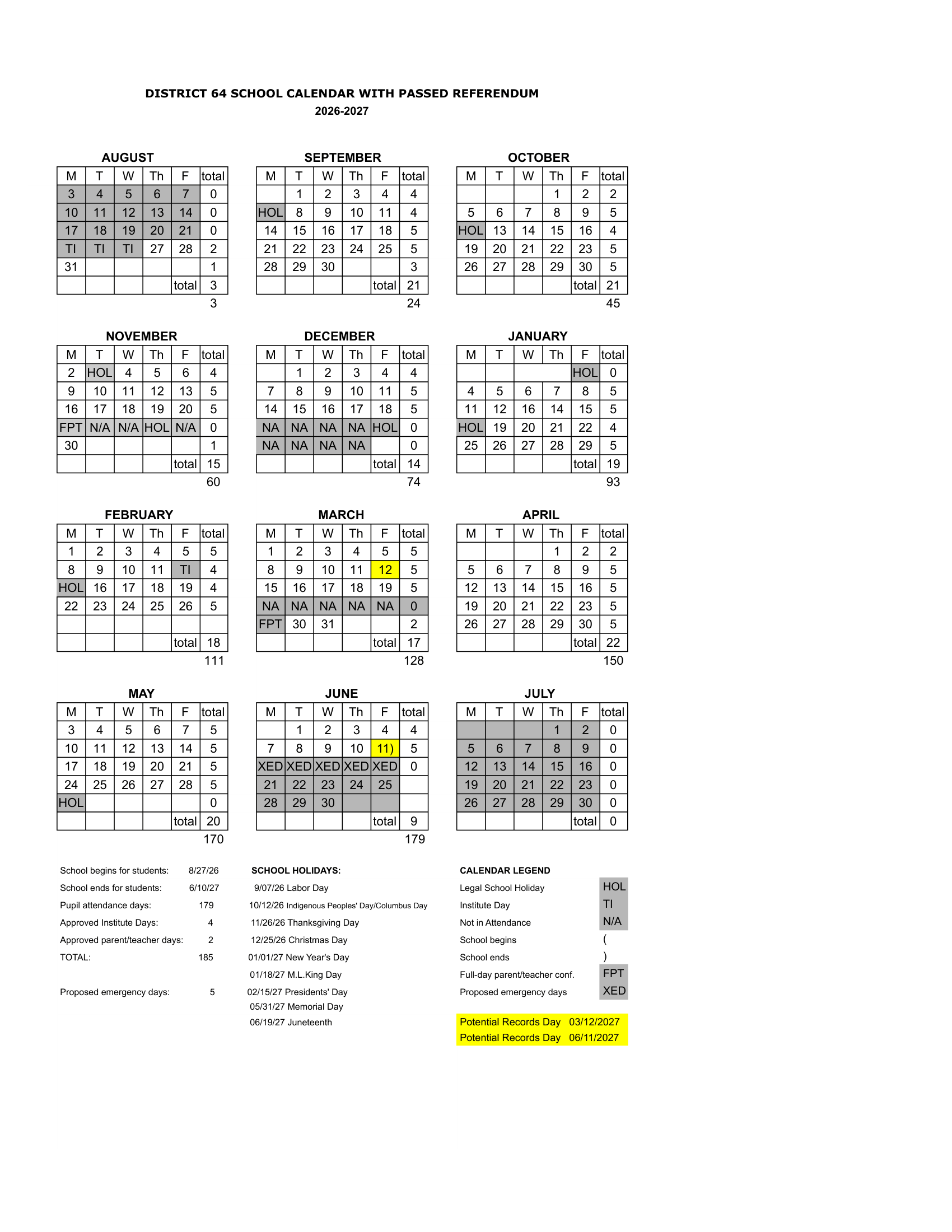 Park Ridge-Niles School D64 26-27 Calendar [PDF]