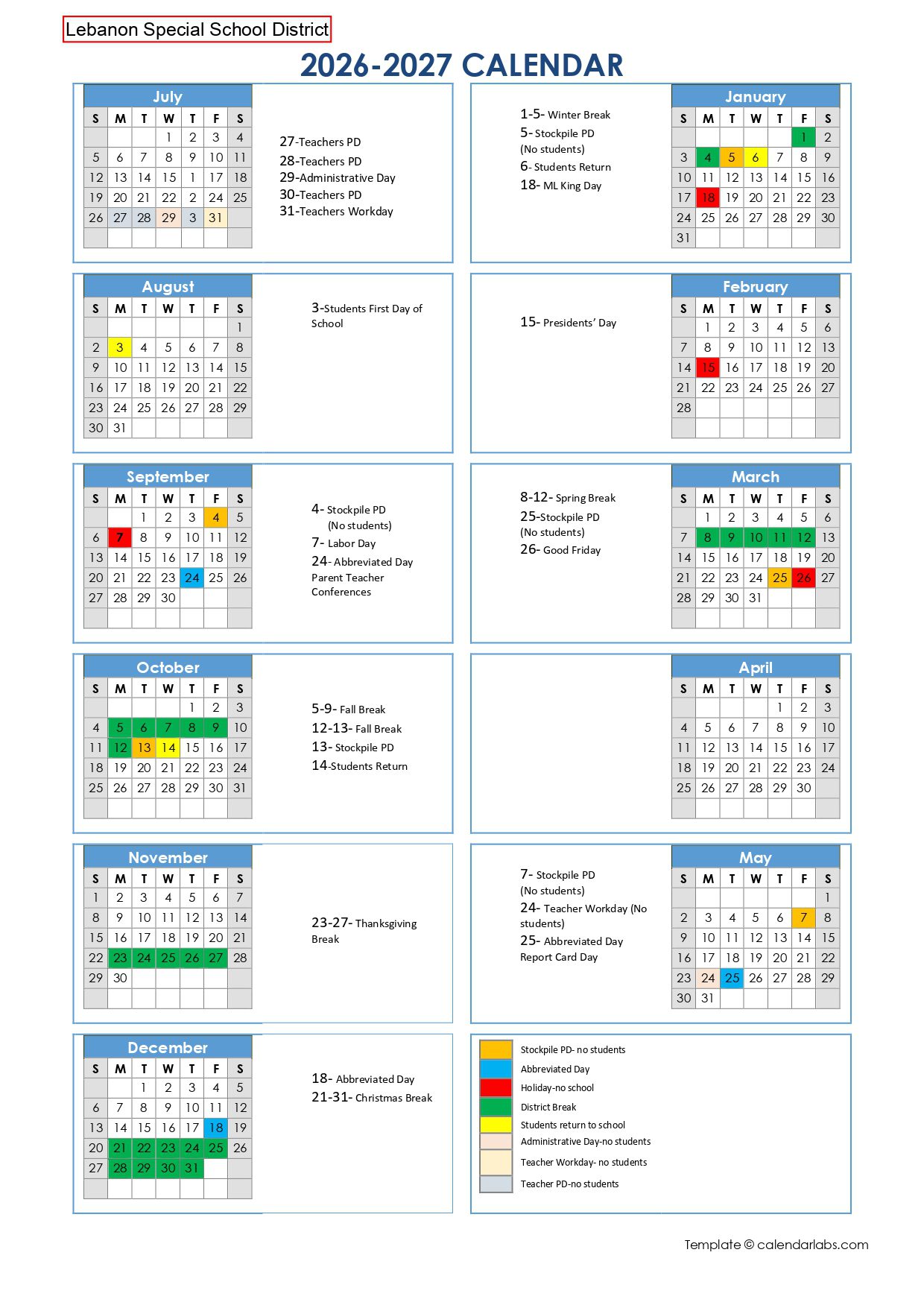 Lebanon Special School District TN Calendar 26-27 [PDF]