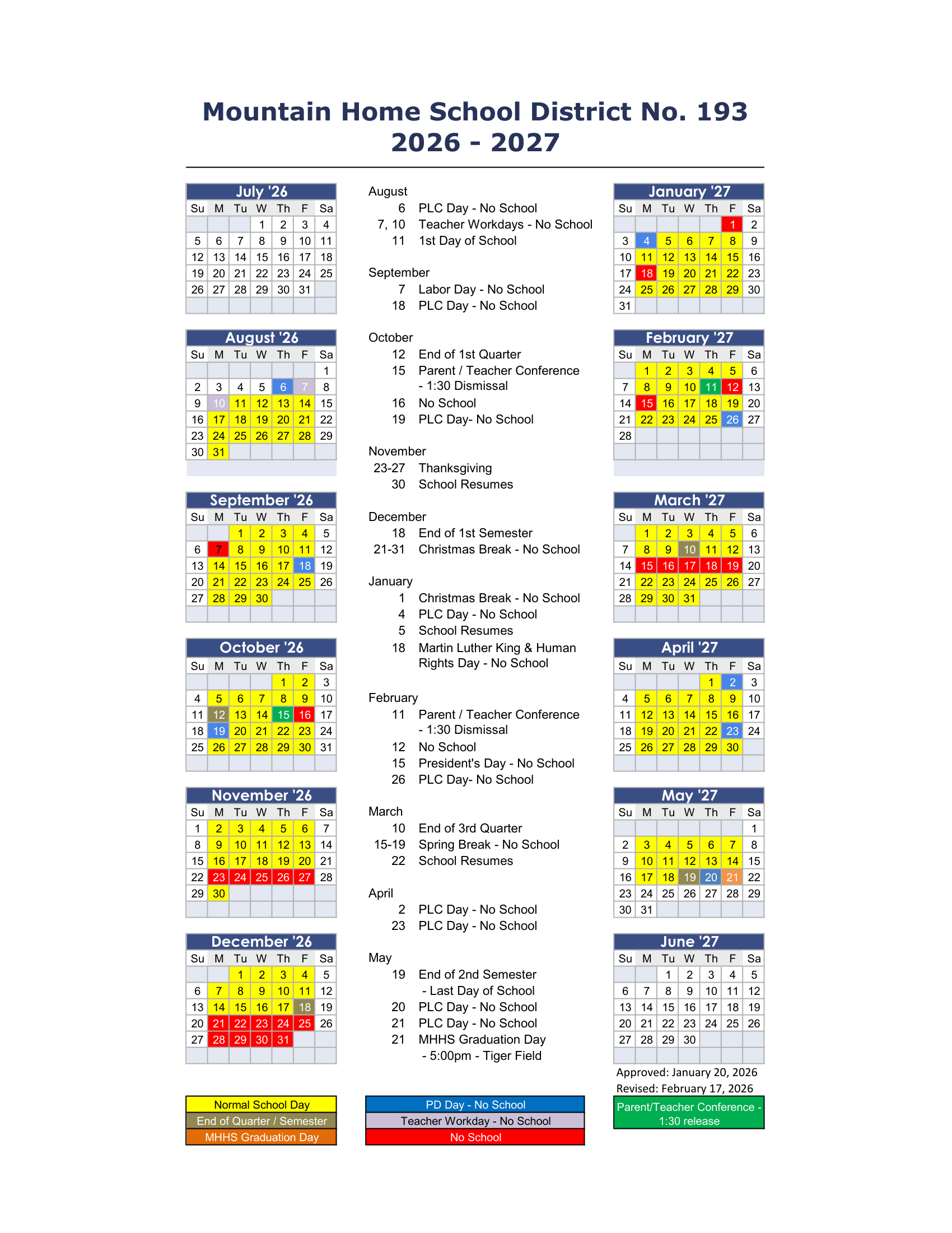 Mountain Home School District No. 193 26-27 Calendar [PDF]