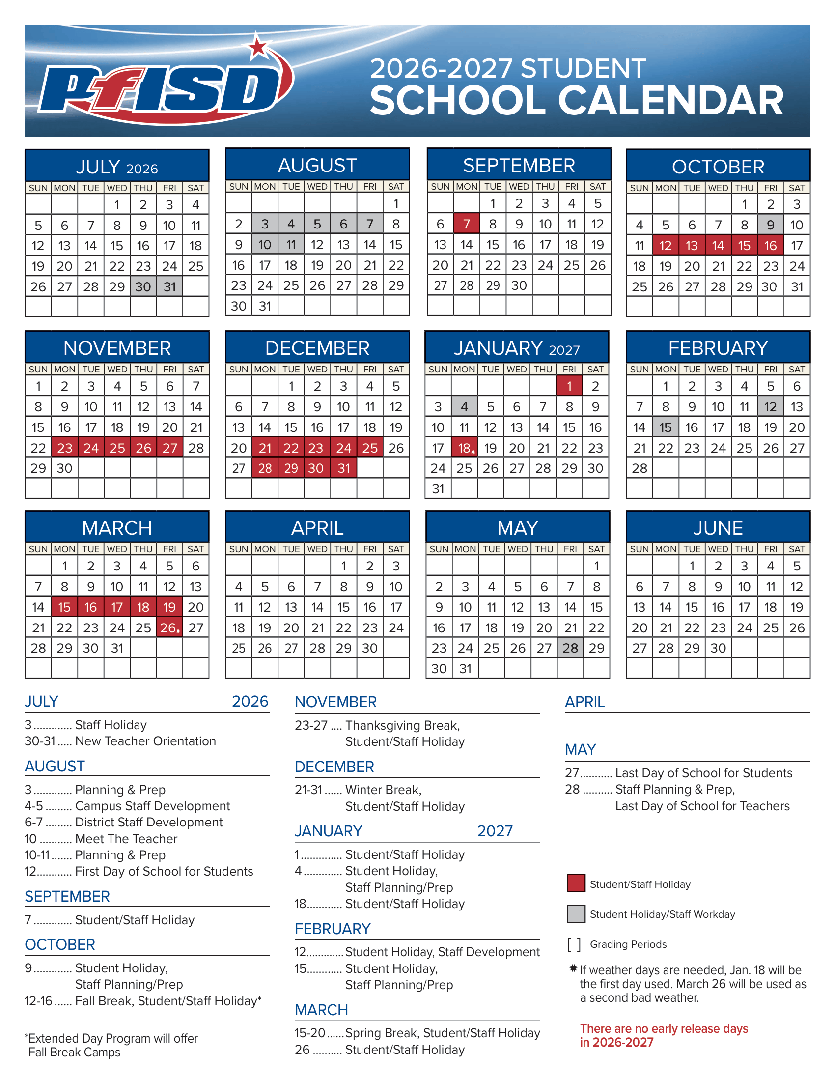Pflugerville ISD Calendar 26-27 Calendars [PDF]