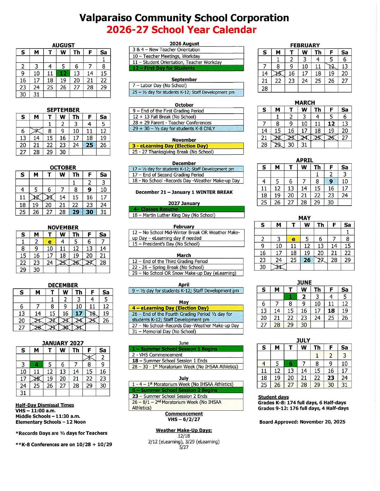Valparaiso Community School Corporation Calendar 26-27 [PDF]