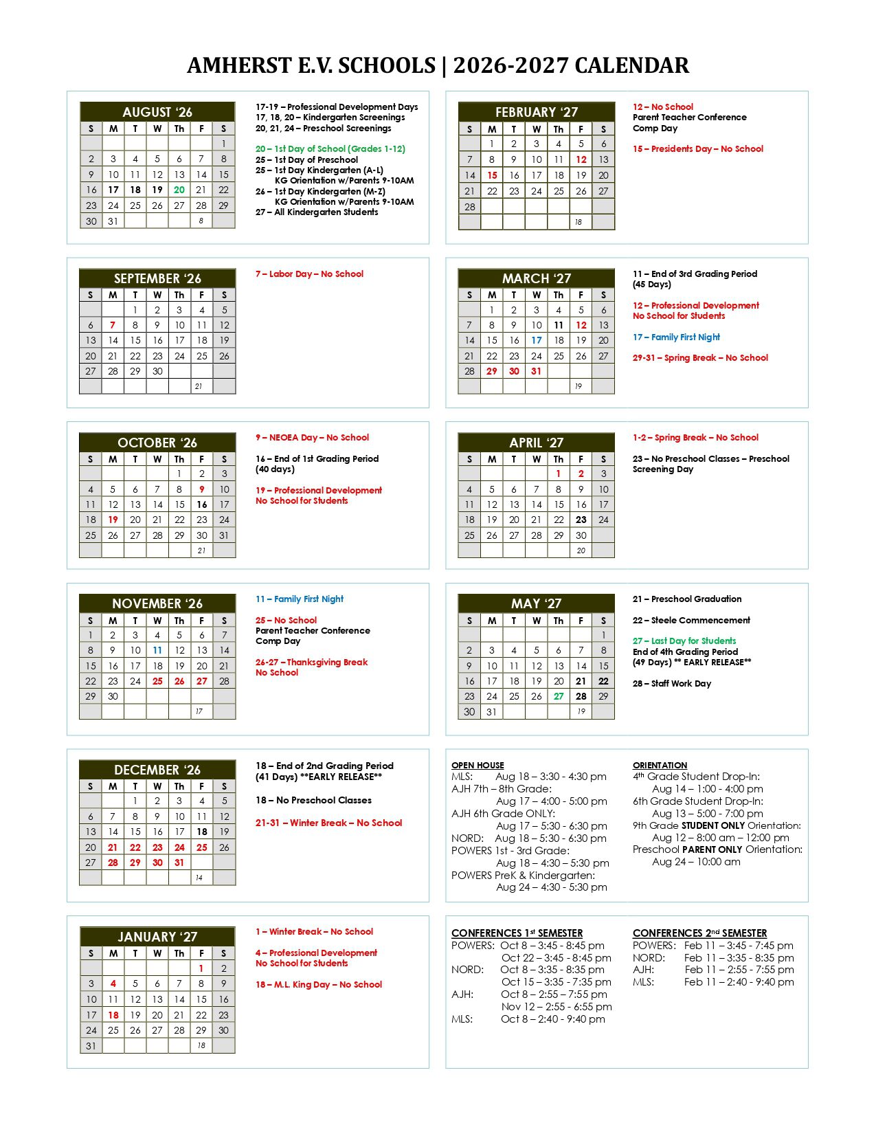 AMHERST E.V. SCHOOLS Calendar 26/27 