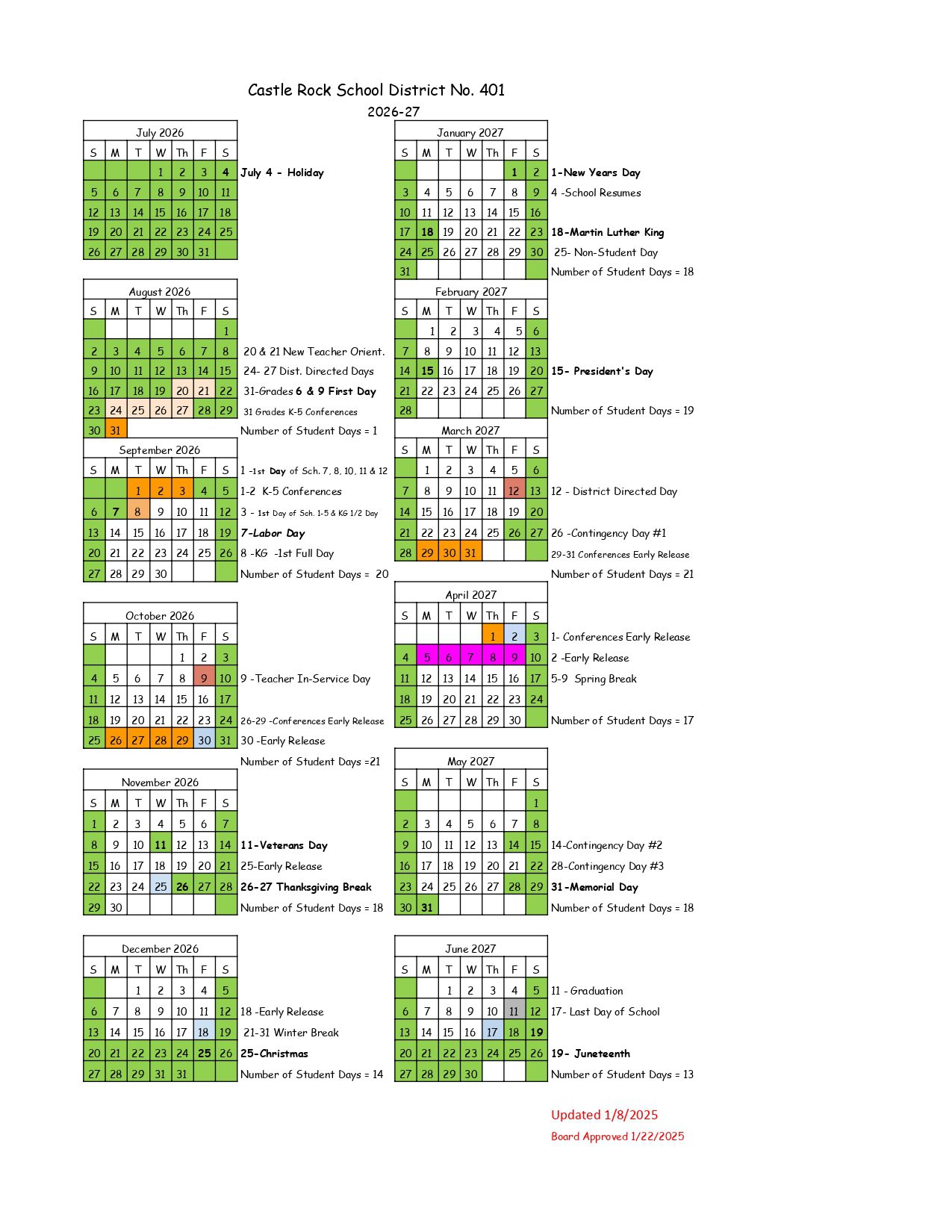 Castle Rock School District No. 401 WA Calendar 26/27 Updated