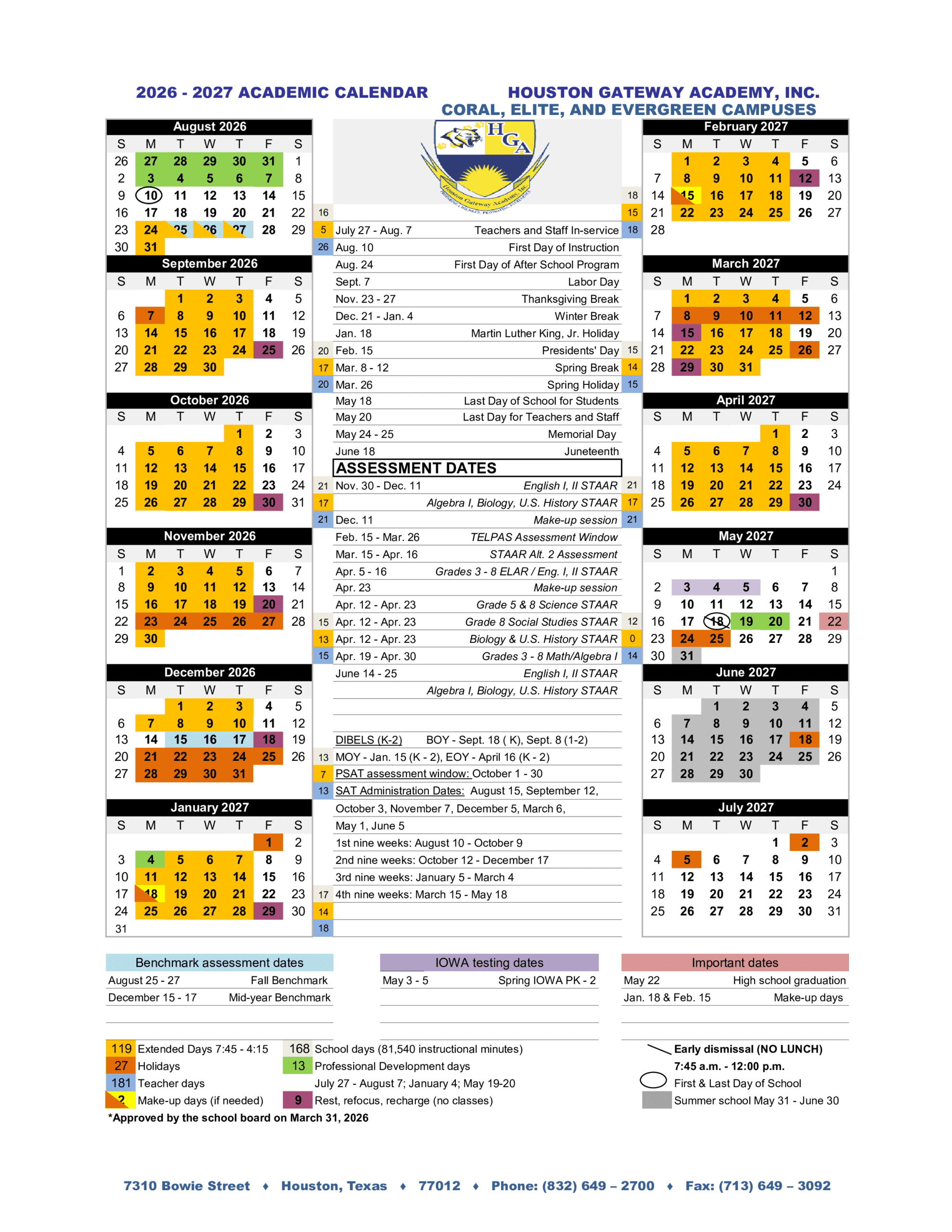 Houston Gateway Academy, Inc 26-27 Calendar [PDF]