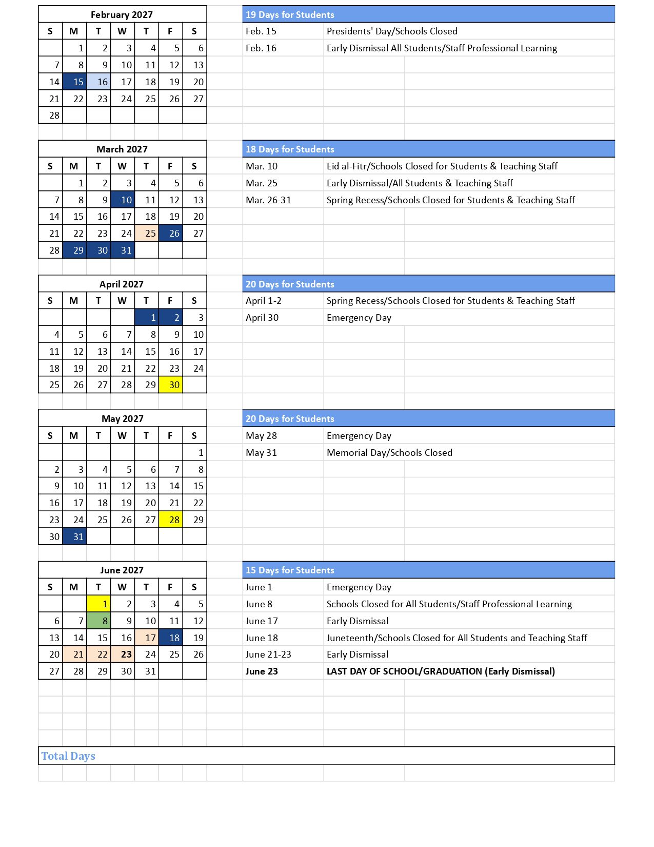 Middlesex Borough Public Schools NJ Calendar  26-27 Updates
