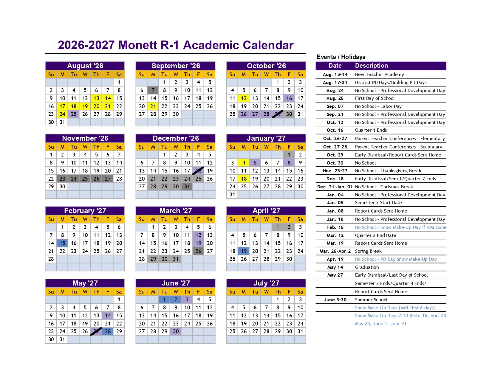 Monett R-1 School Calendar 26-27 Updated