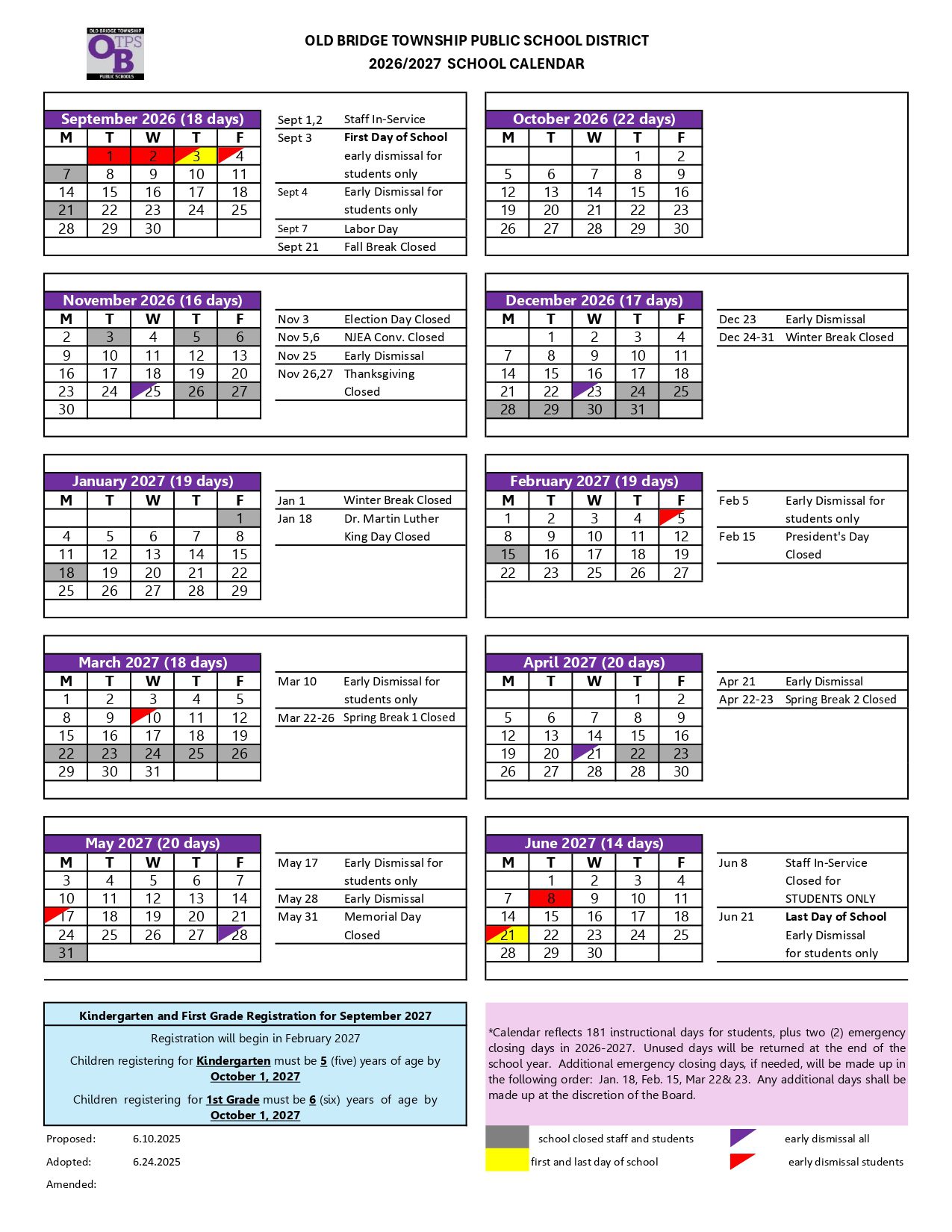 OLD BRIDGE TOWNSHIP PUBLIC SCHOOL 26-27 Calendar [PDF]