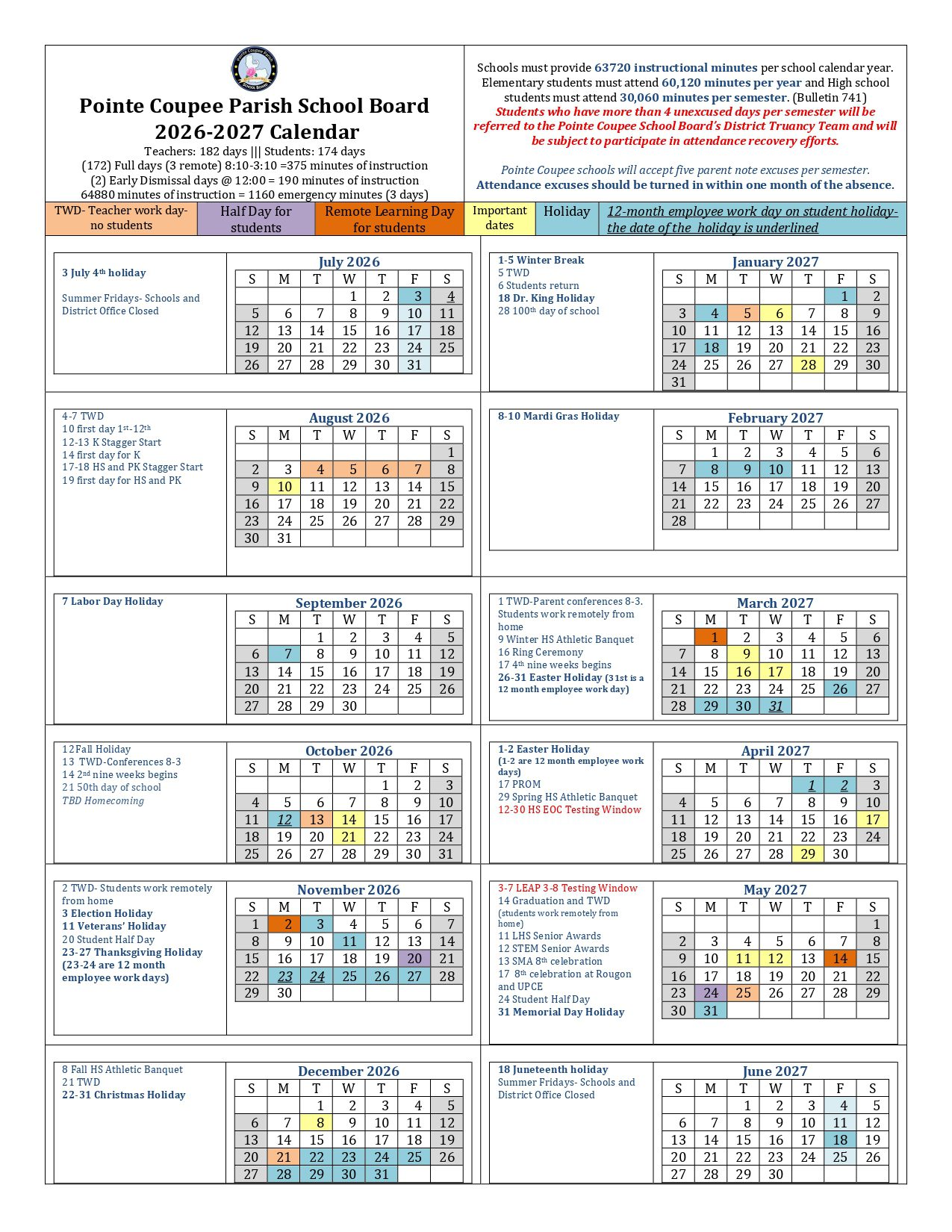 SABINE PARISH SCHOOLS  Calendar 26-27 Revised [PDF]