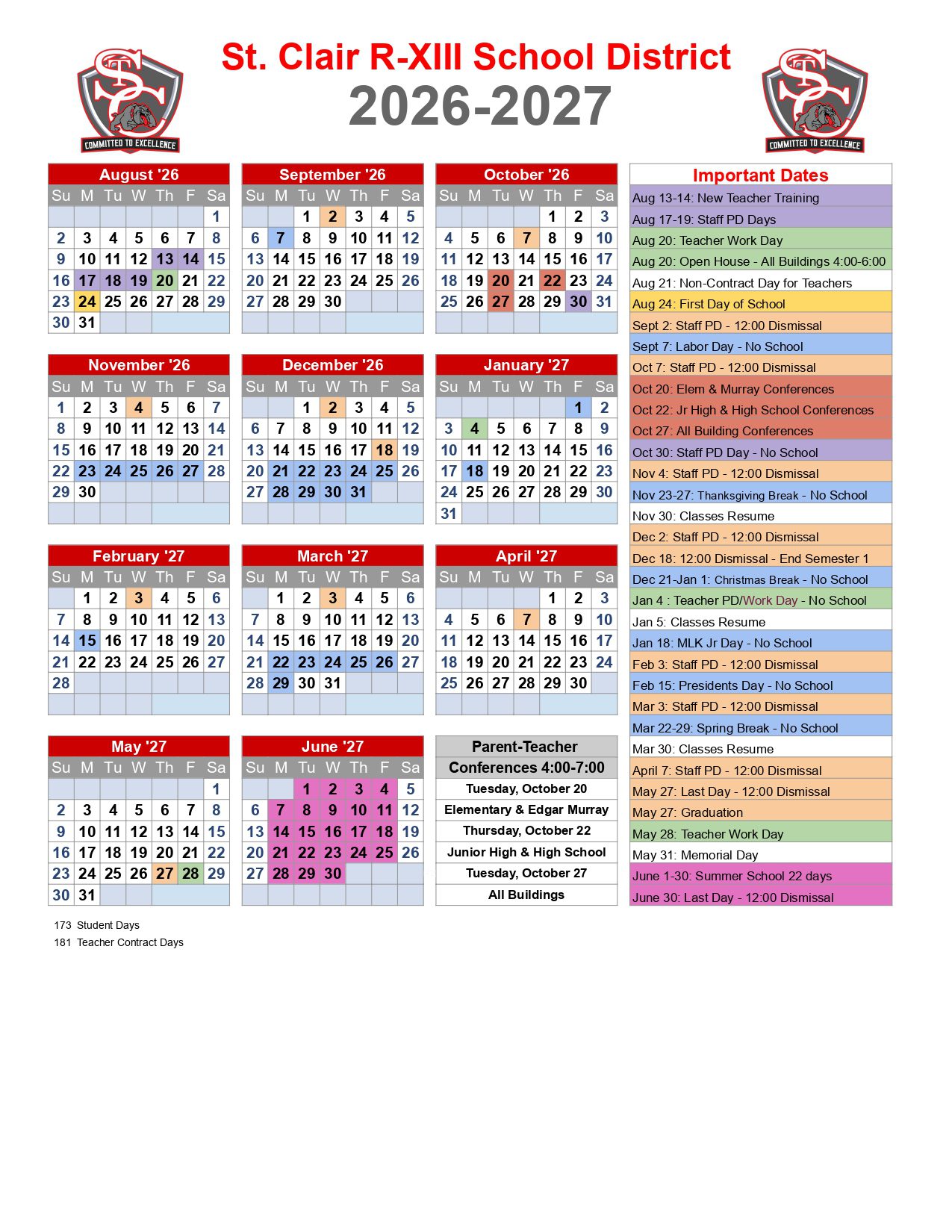 St. Clair R-XIII  Calendar 26-27 Updated