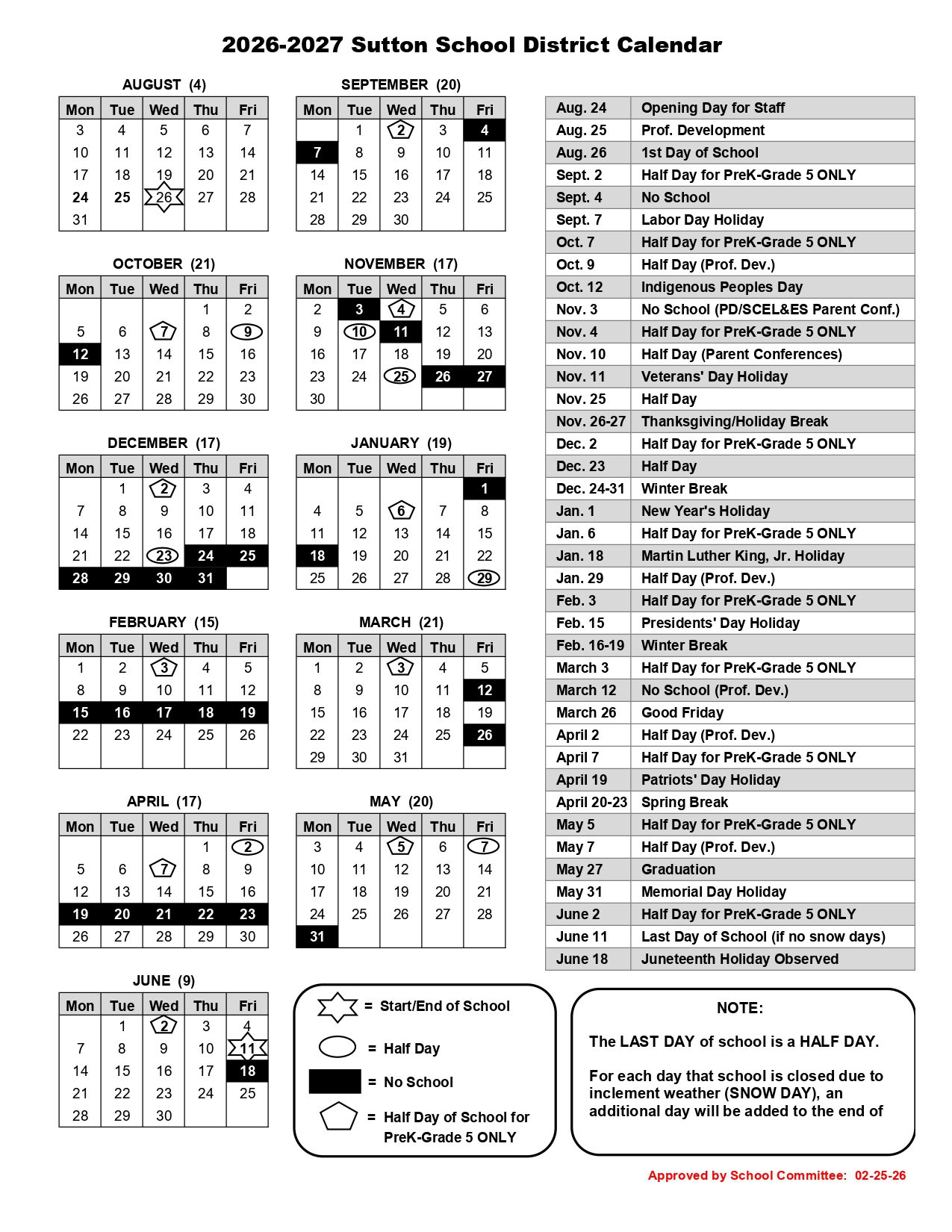 Sutton School District  Calendar 26-27 PDF