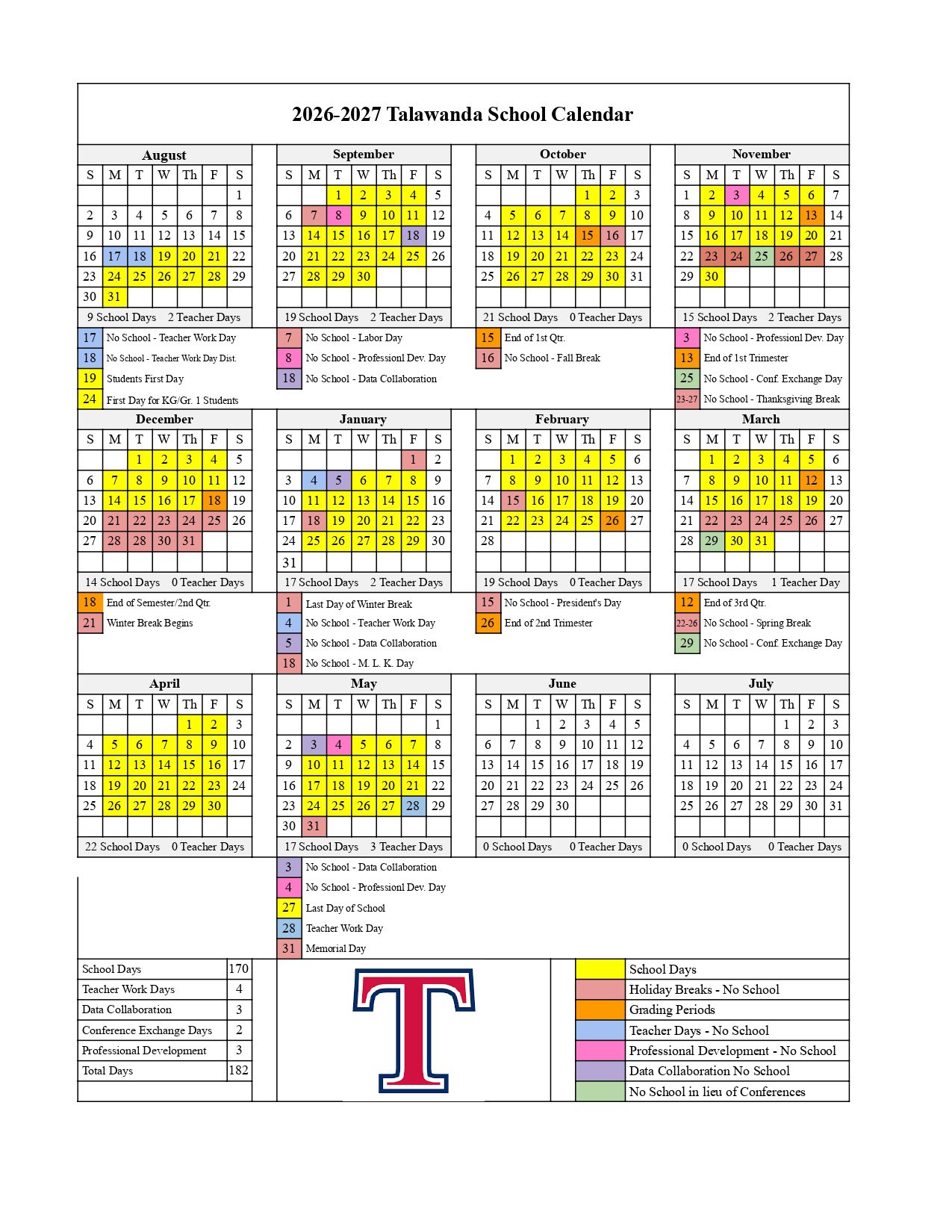 Talawanda School District Calendar  26/27 Updated