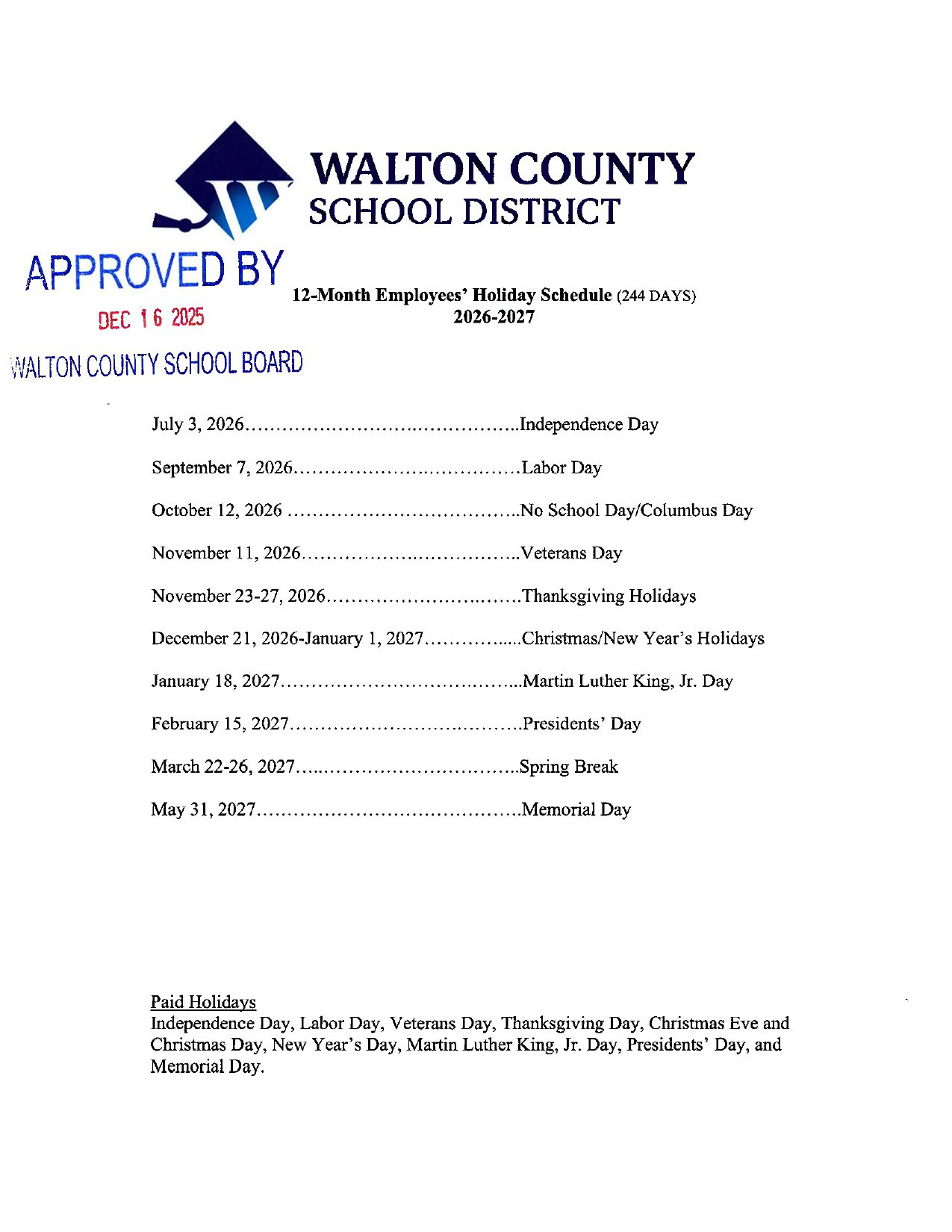 Walton County School District FL 26-27 Calendar [PDF]
