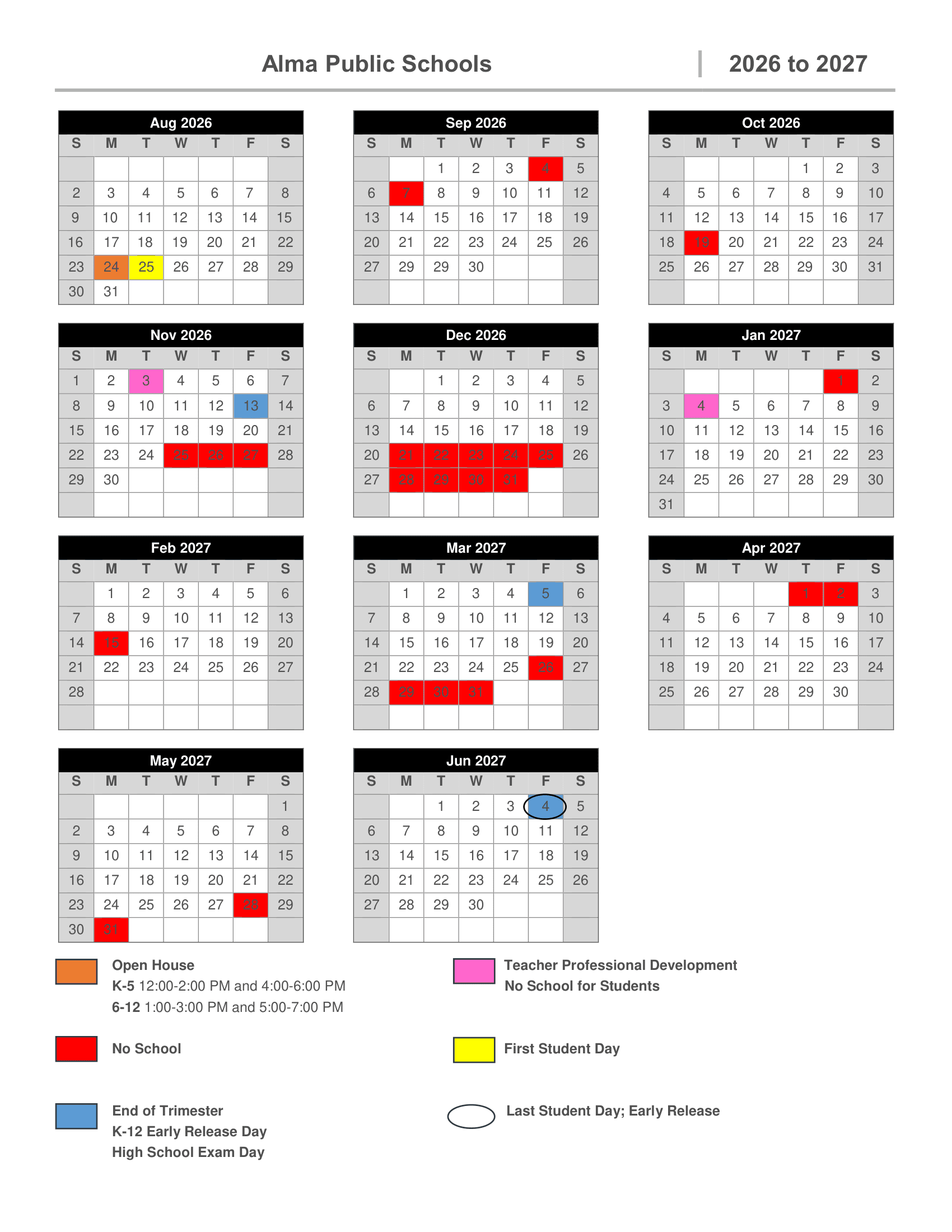 Alma Public Schools calendar thumbnail