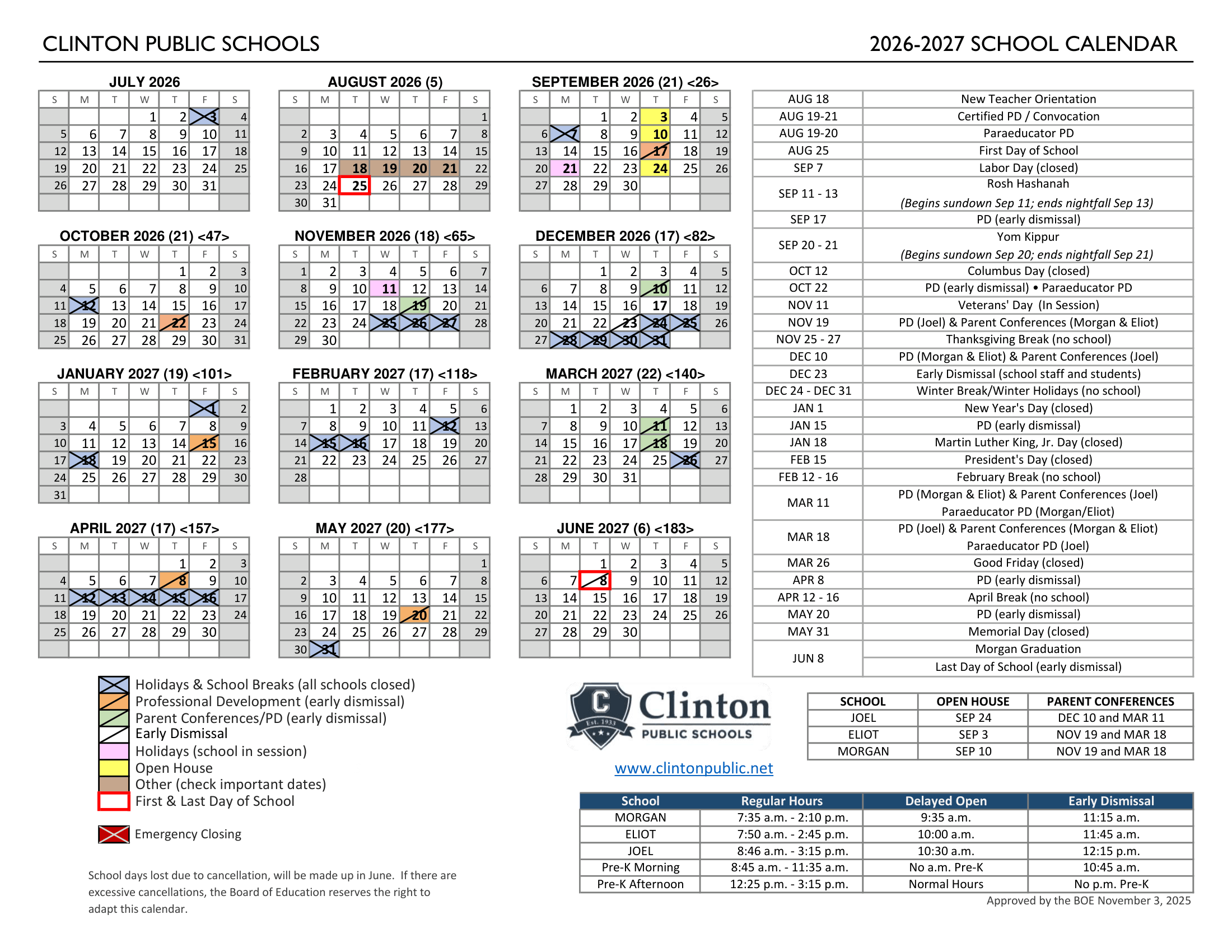 Clinton Public Schools CT 2026-27 calendar