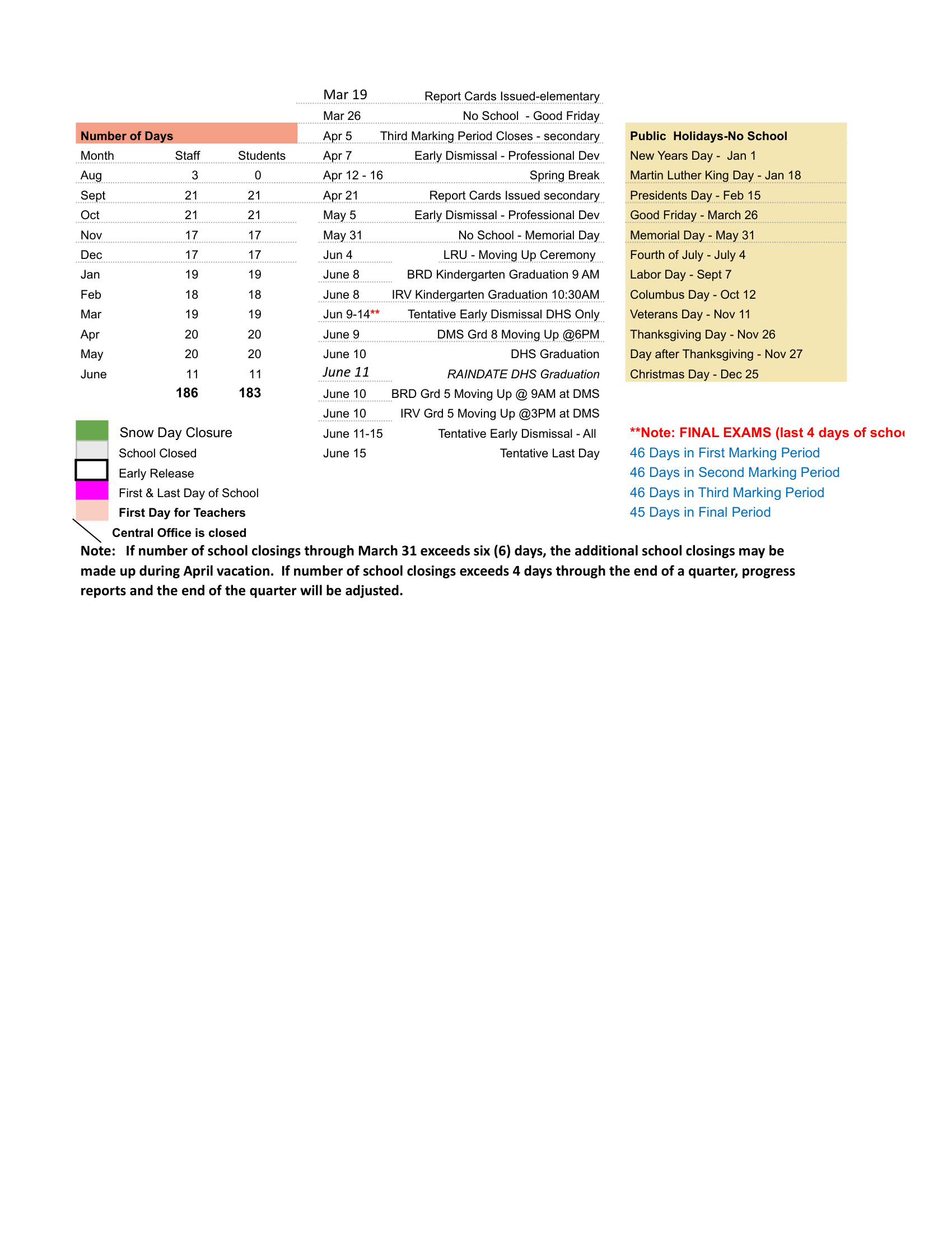 Derby Public Schools CT 2026-27 calendar page 2