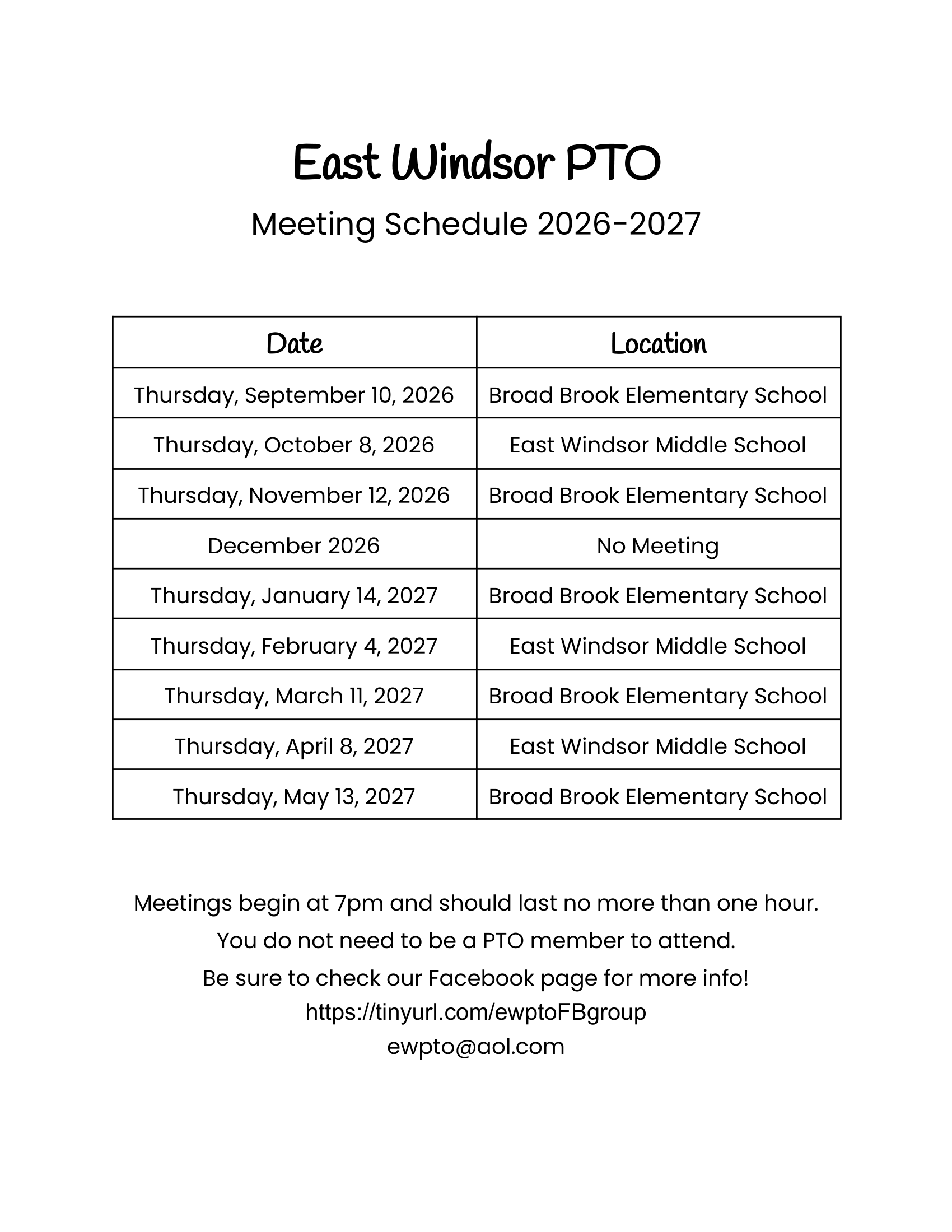 East Windsor Public Schools CT 2026-27 calendar page 3