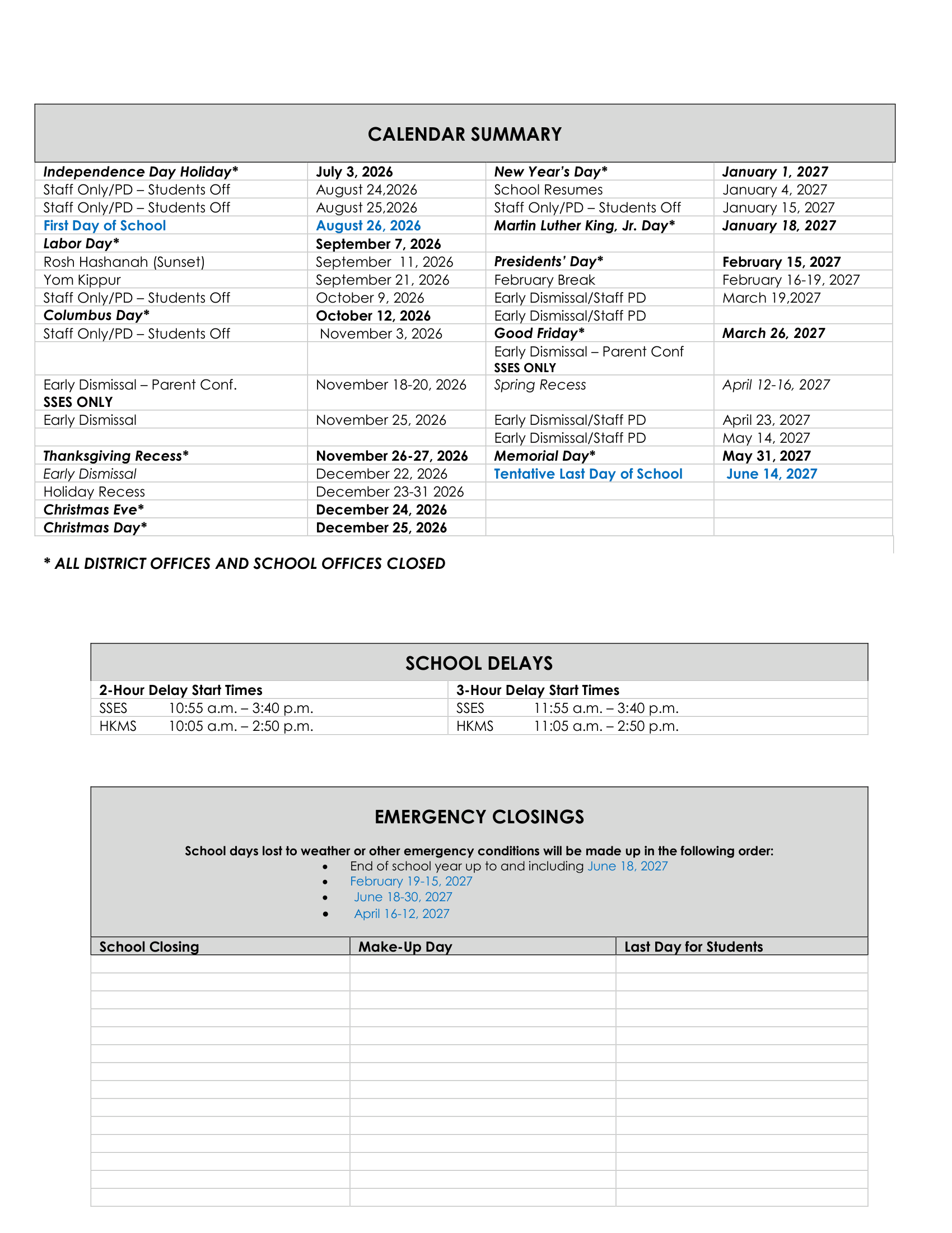 EASTON SCHOOL DISTRICT CT 2026-27 calendar page 2