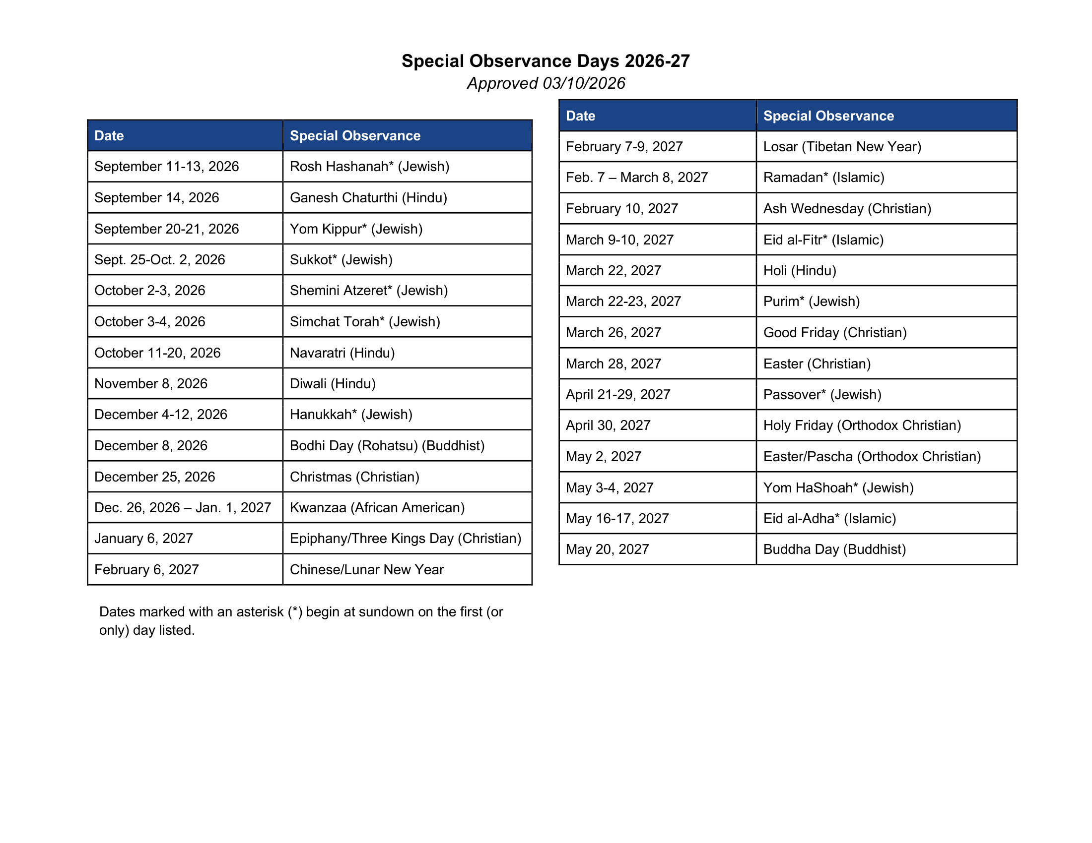 Old Saybrook Public Schools CT 2026-27 calendar page 2