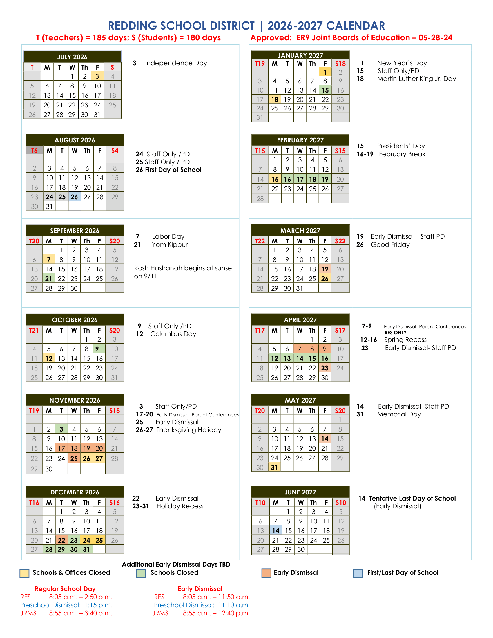 REDDING SCHOOL DISTRICT calendar thumbnail