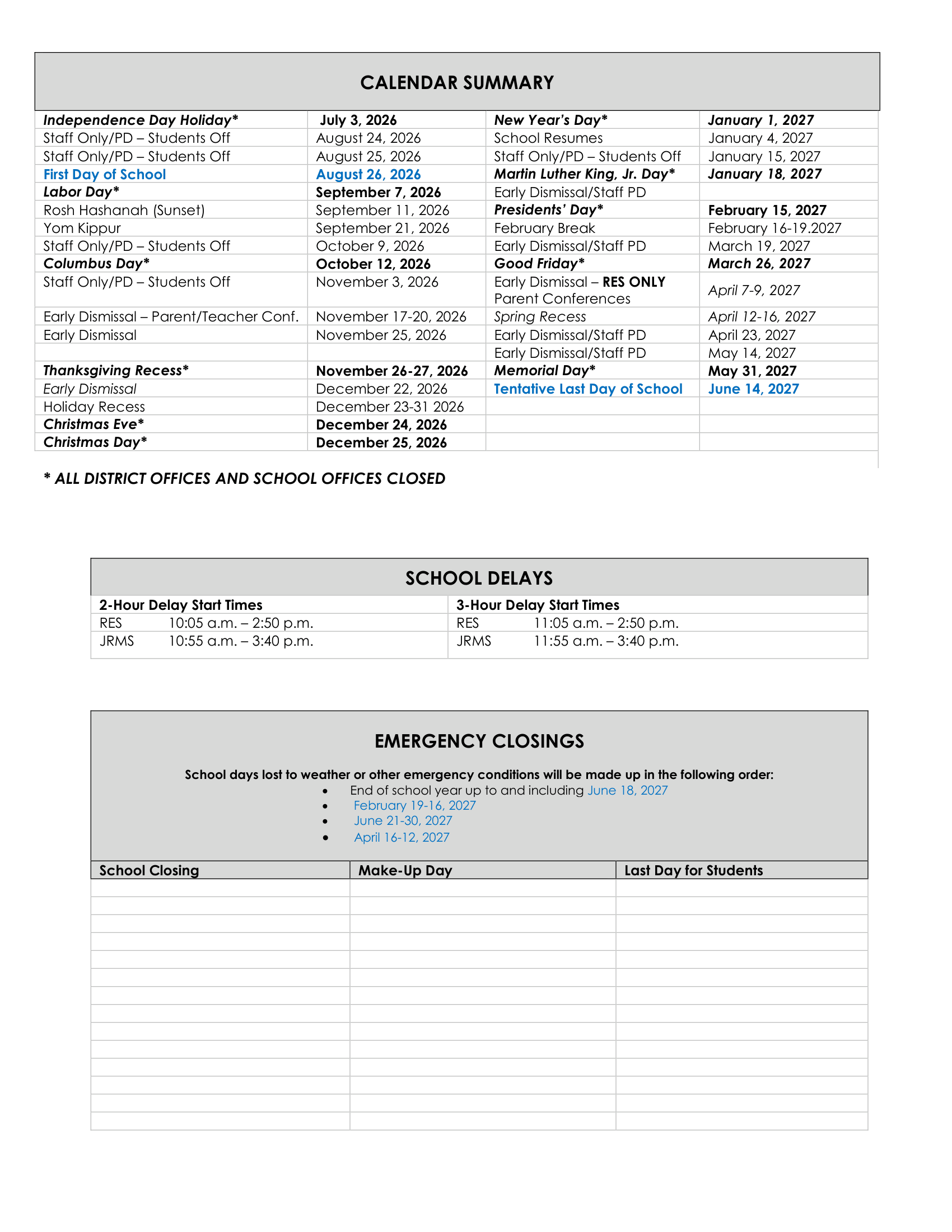 REDDING SCHOOL DISTRICT CT 2026-27 calendar page 2