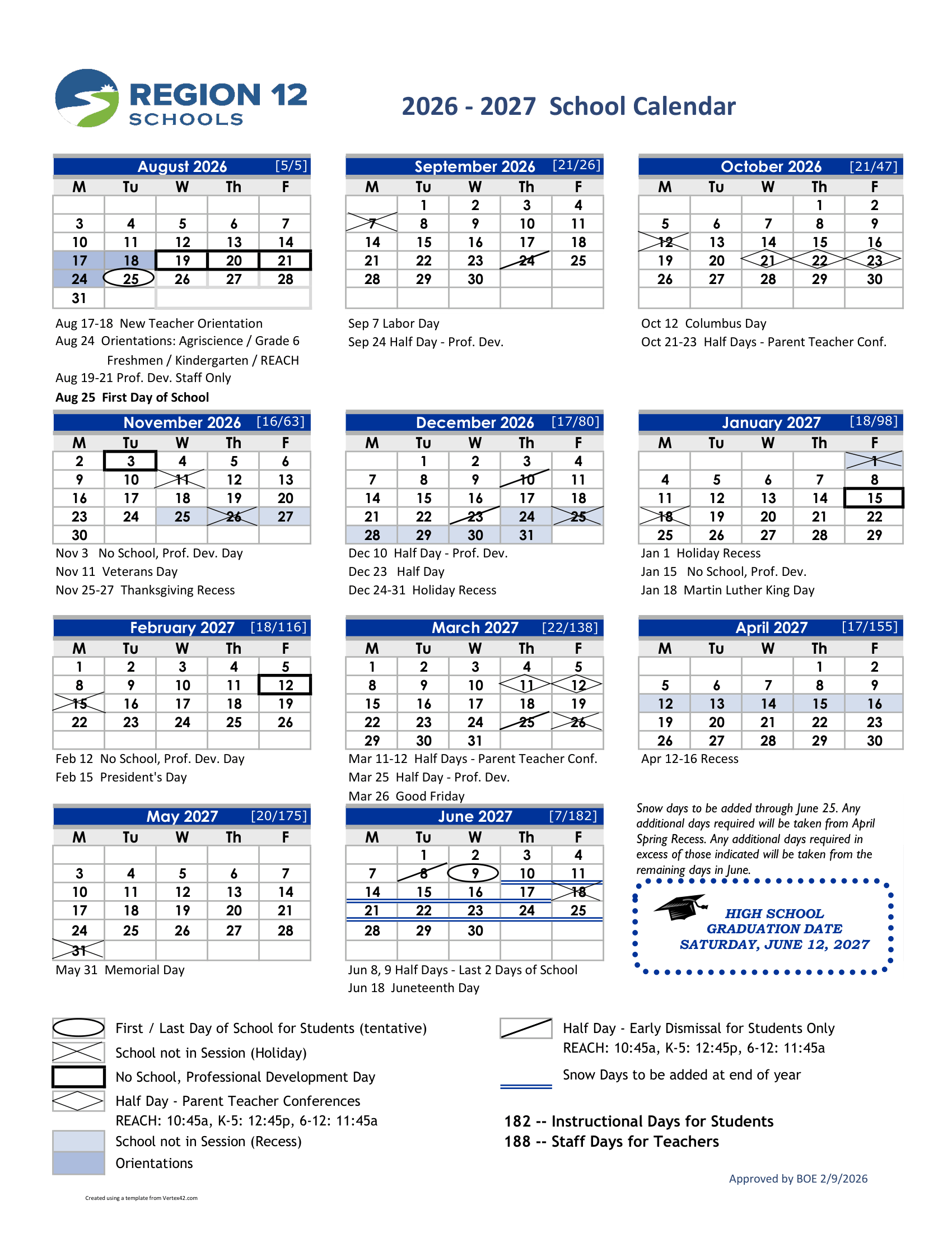 Region 12 Schools CT 2026-27 calendar