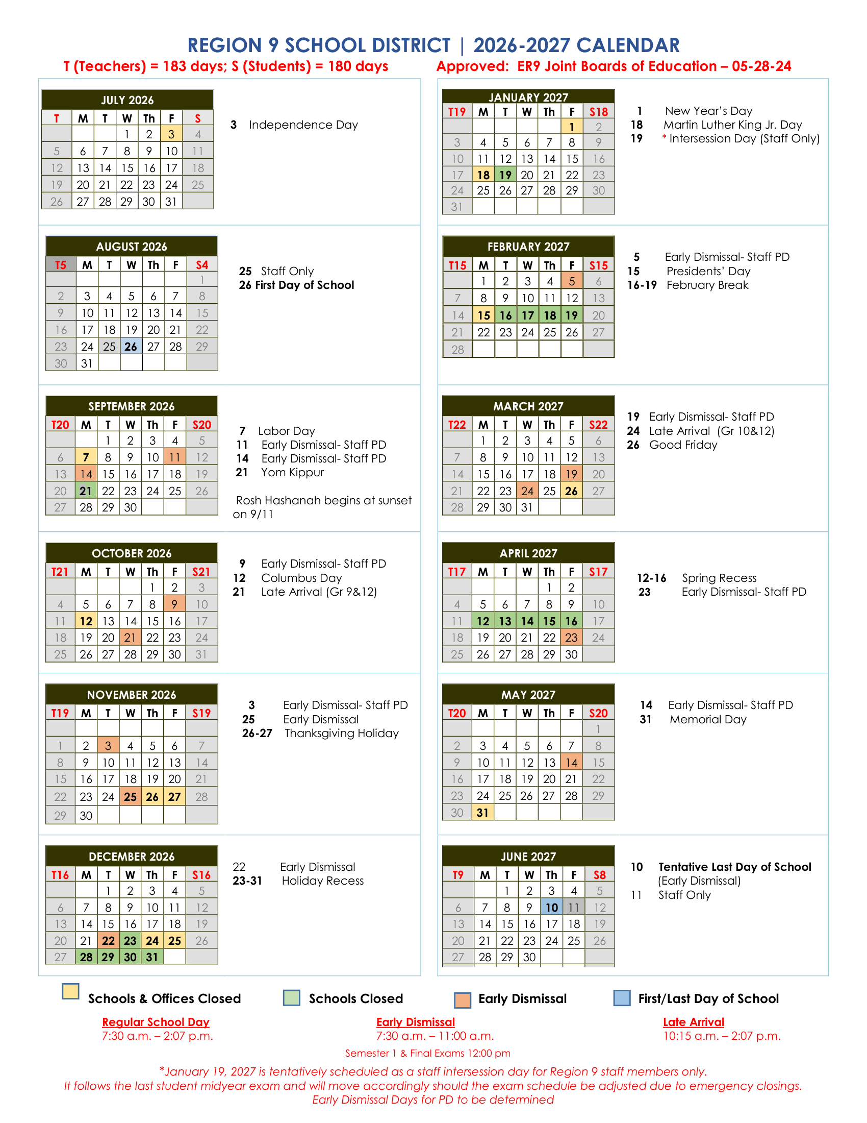 REGION 9 SCHOOL DISTRICT calendar thumbnail