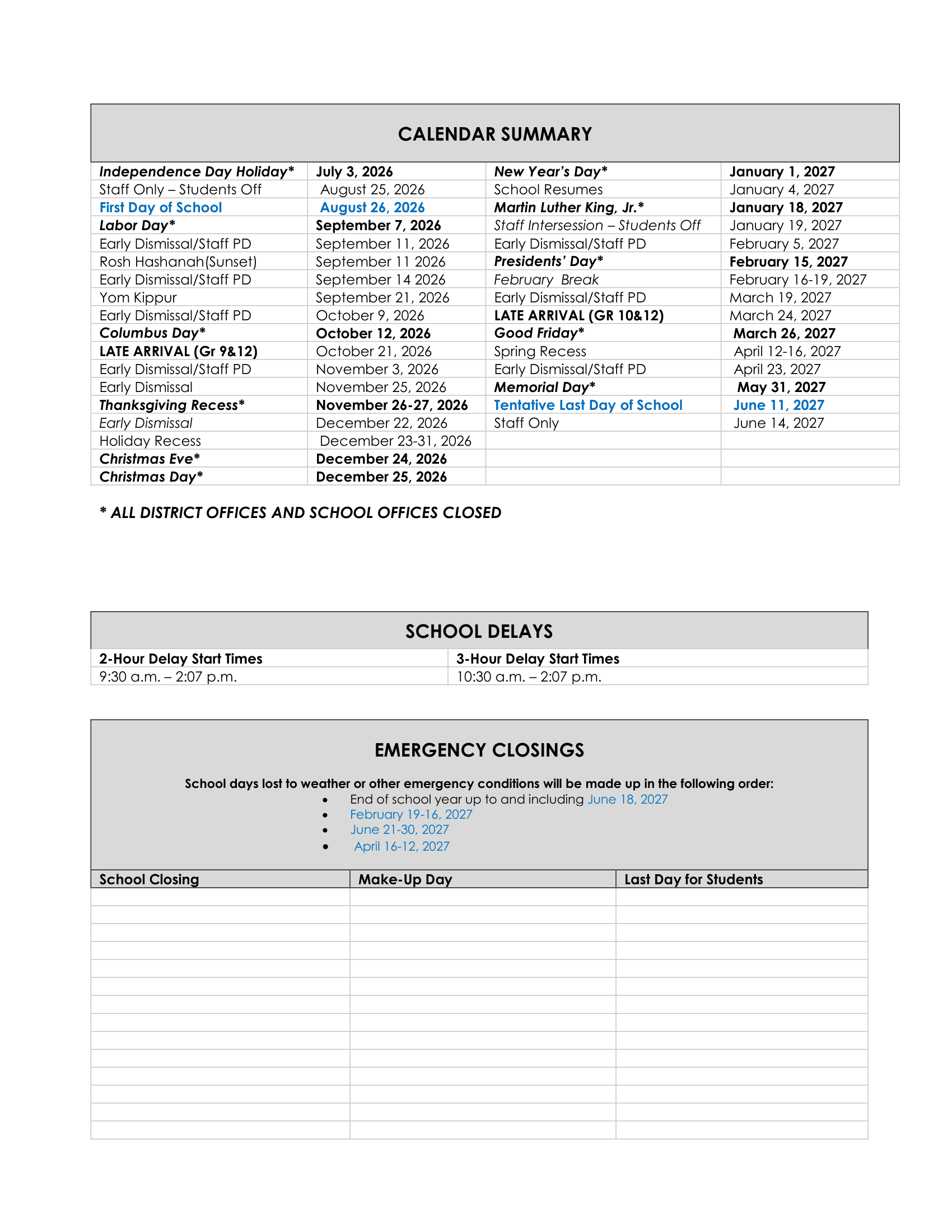 REGION 9 SCHOOL DISTRICT CT 2026-27 calendar page 2