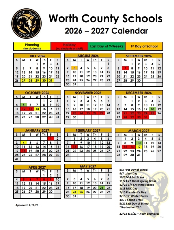 Worth County Schools calendar thumbnail