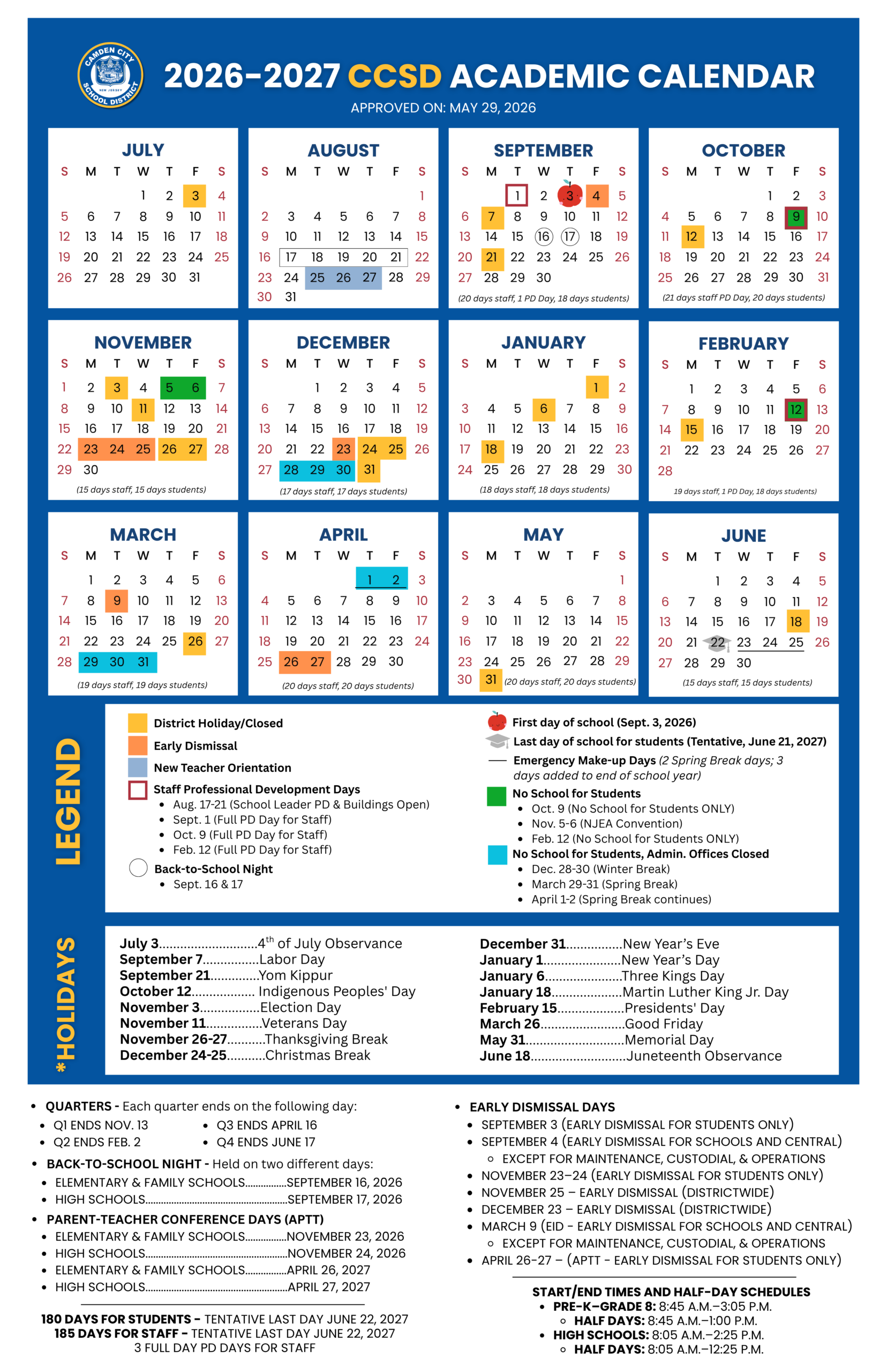 Camden City School District NJ 2026-27 calendar page 2