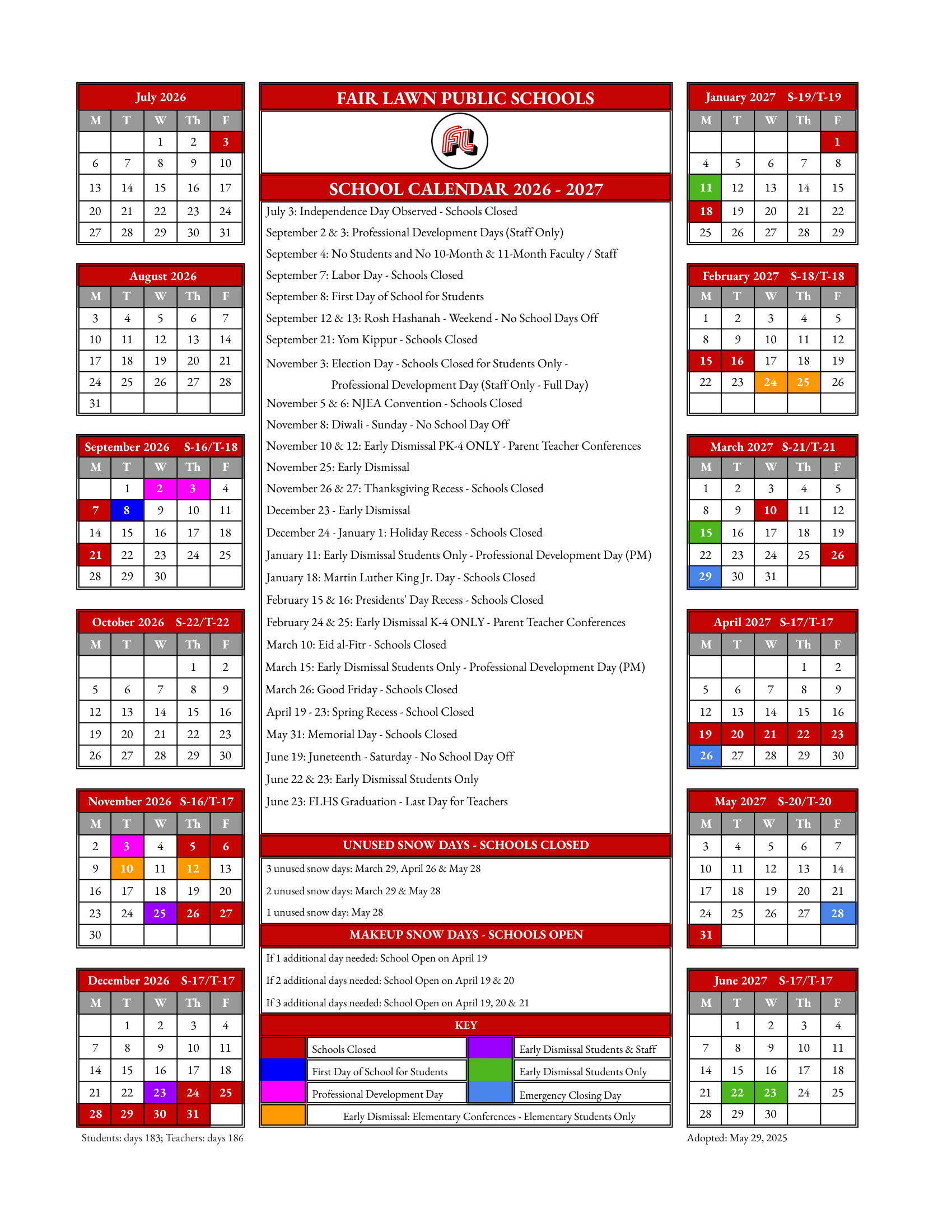 FAIR LAWN PUBLIC SCHOOLS calendar thumbnail