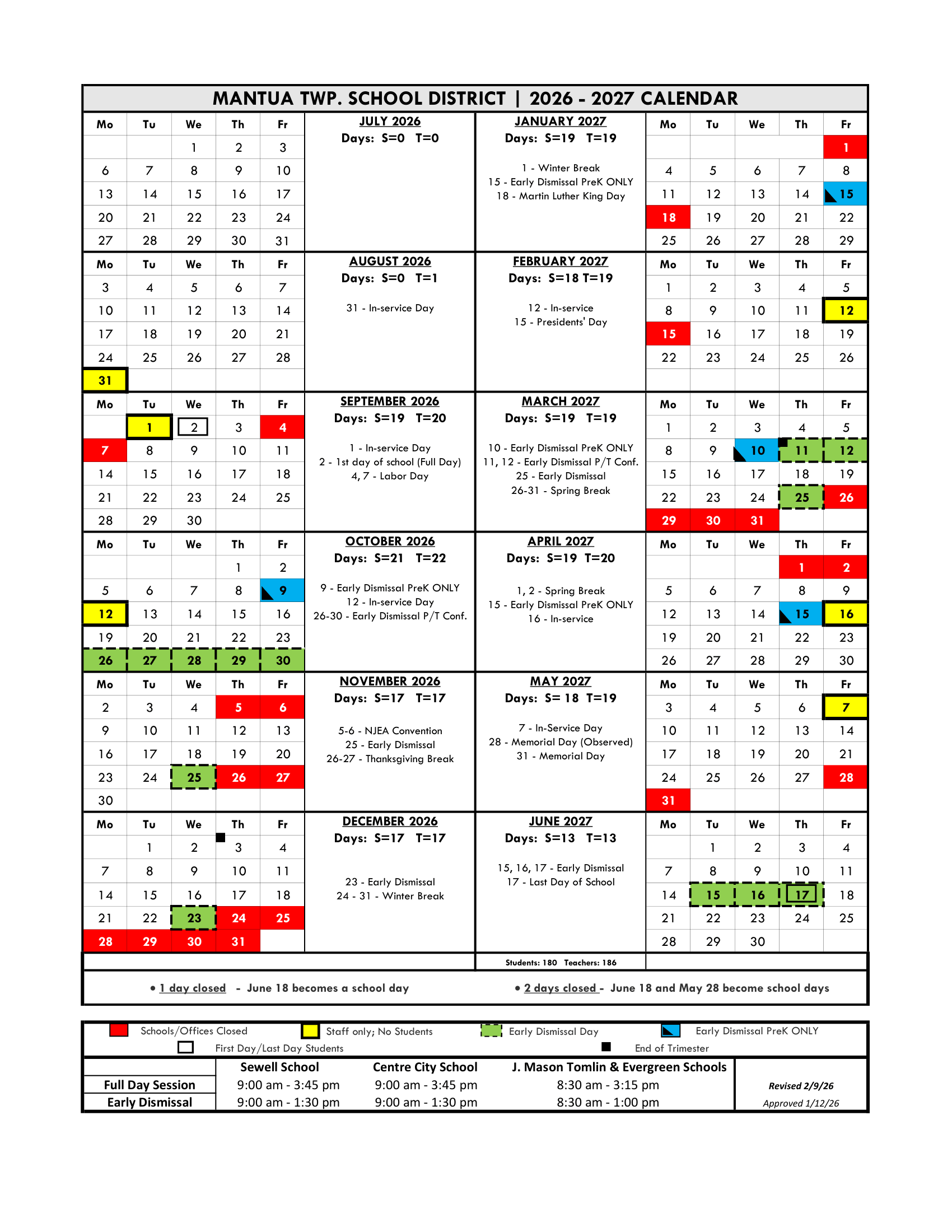 MANTUA TWP. SCHOOL DISTRICT NJ 2026-27 calendar