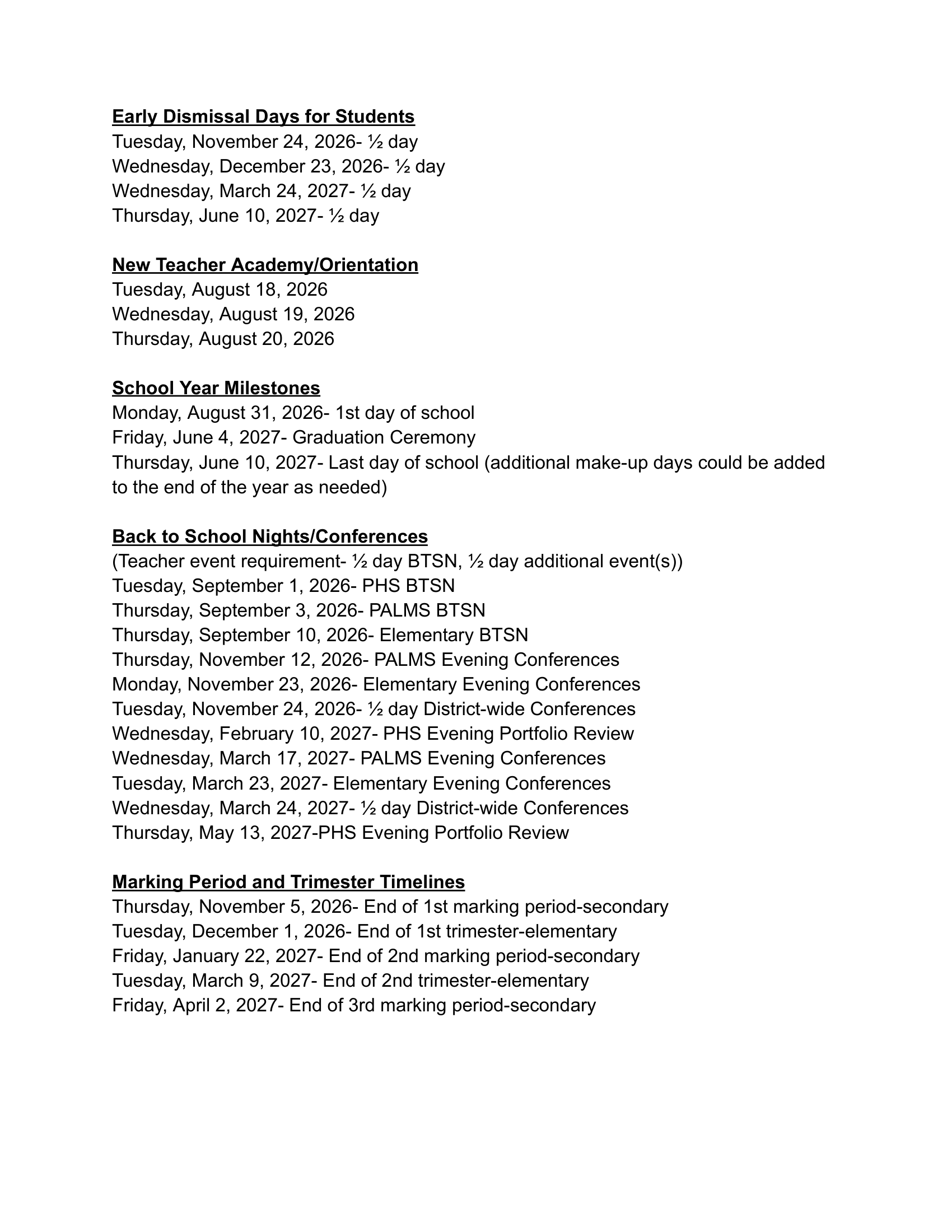 Palisades School District NJ 2026-27 calendar page 2