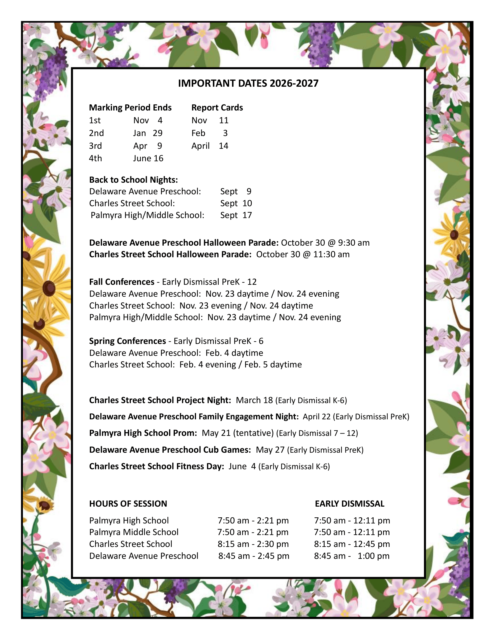 PALMYRA SCHOOL DISTRICT NJ 2026-27 calendar page 2