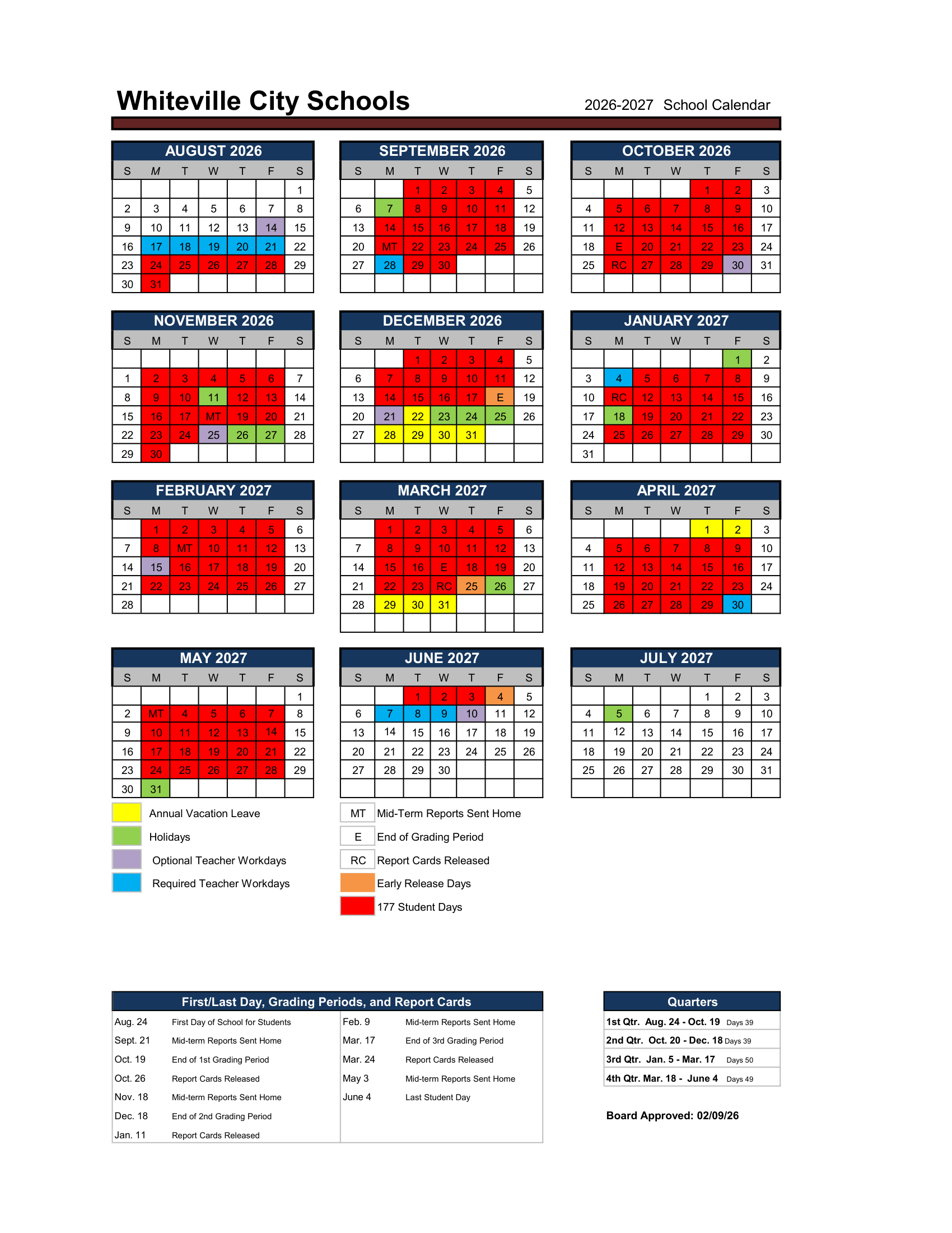 Whiteville City Schools calendar thumbnail