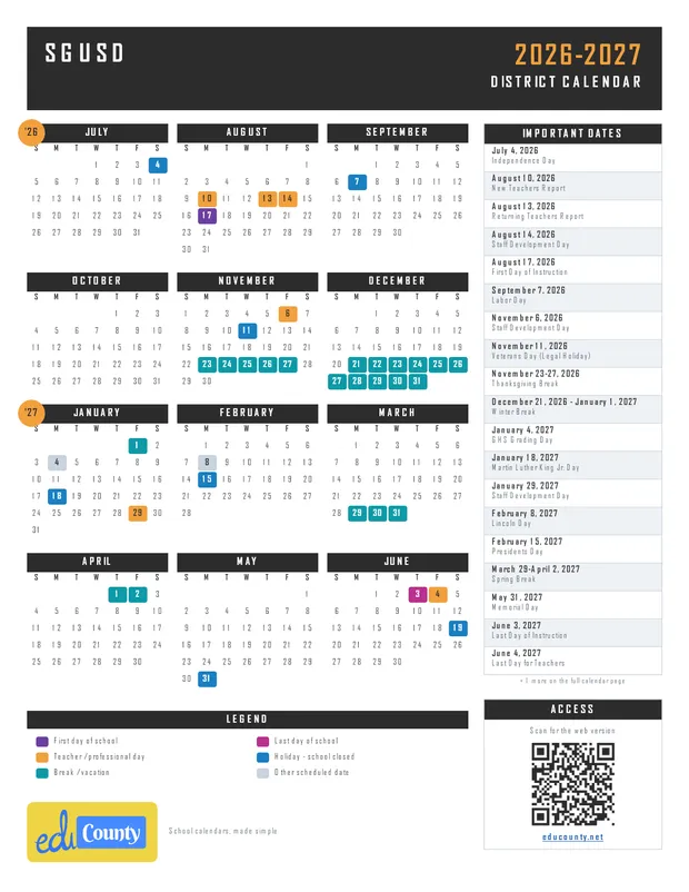 SGUSD printable 2026-27 calendar