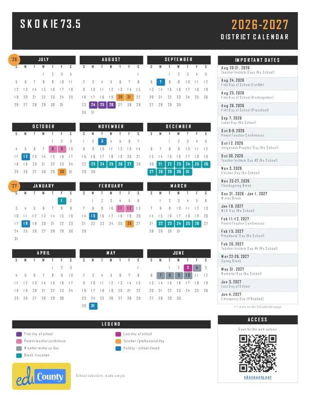 SKOKIE73.5 printable 2026-27 calendar