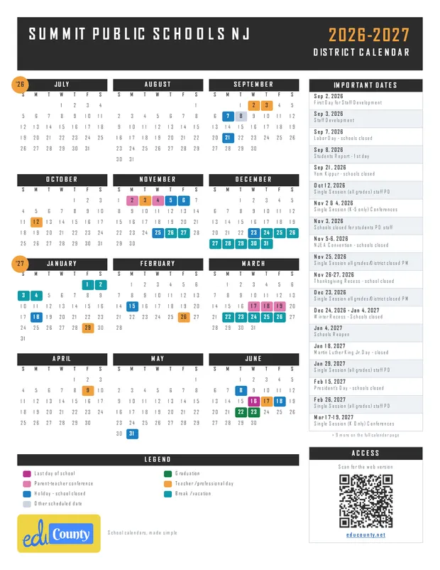 SUMMIT PUBLIC SCHOOLS printable 2026-27 calendar