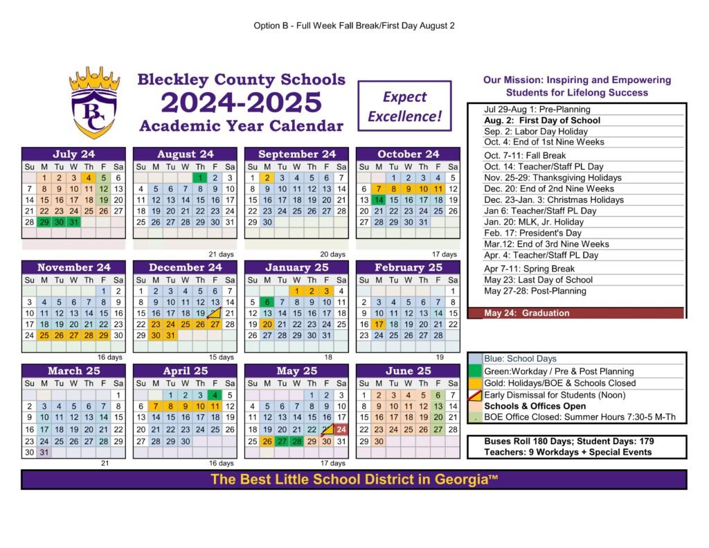 Bleckley County School Calendar 24-25