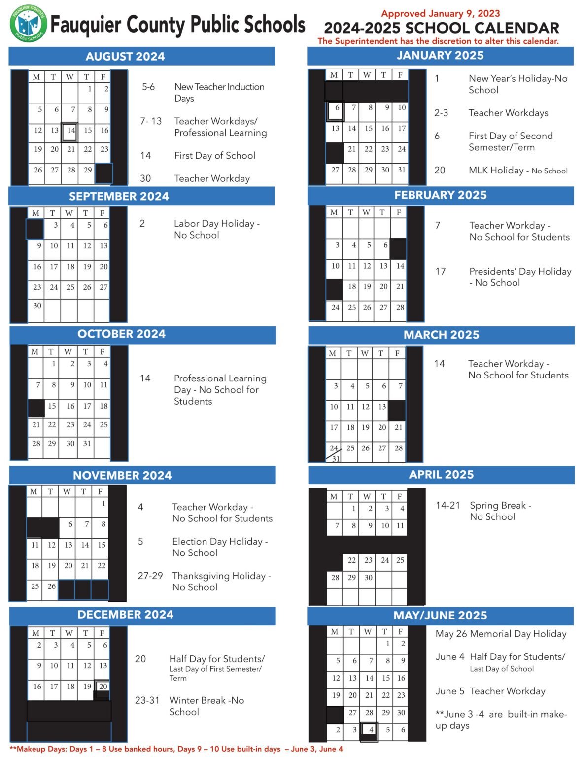 Fauquier county School Calendar 24 25 PDF EduCounty Fauquier county School Calendar 24 25 PDF EduCounty