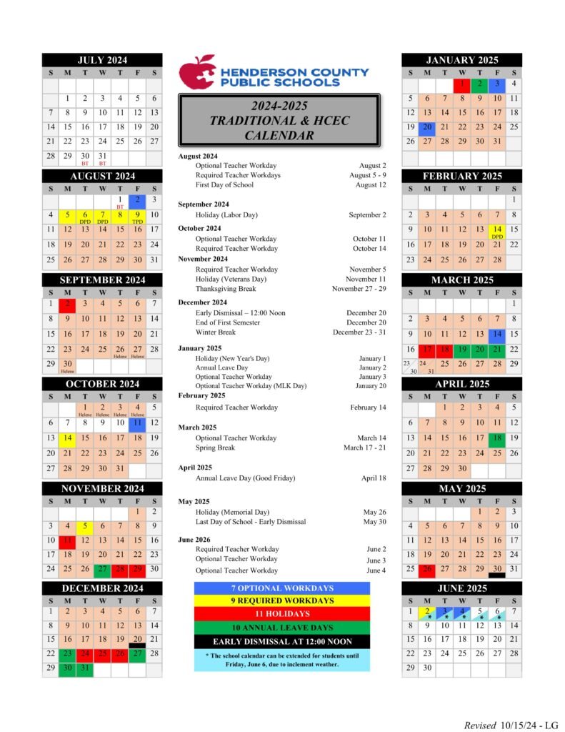 henderson county schools calendar