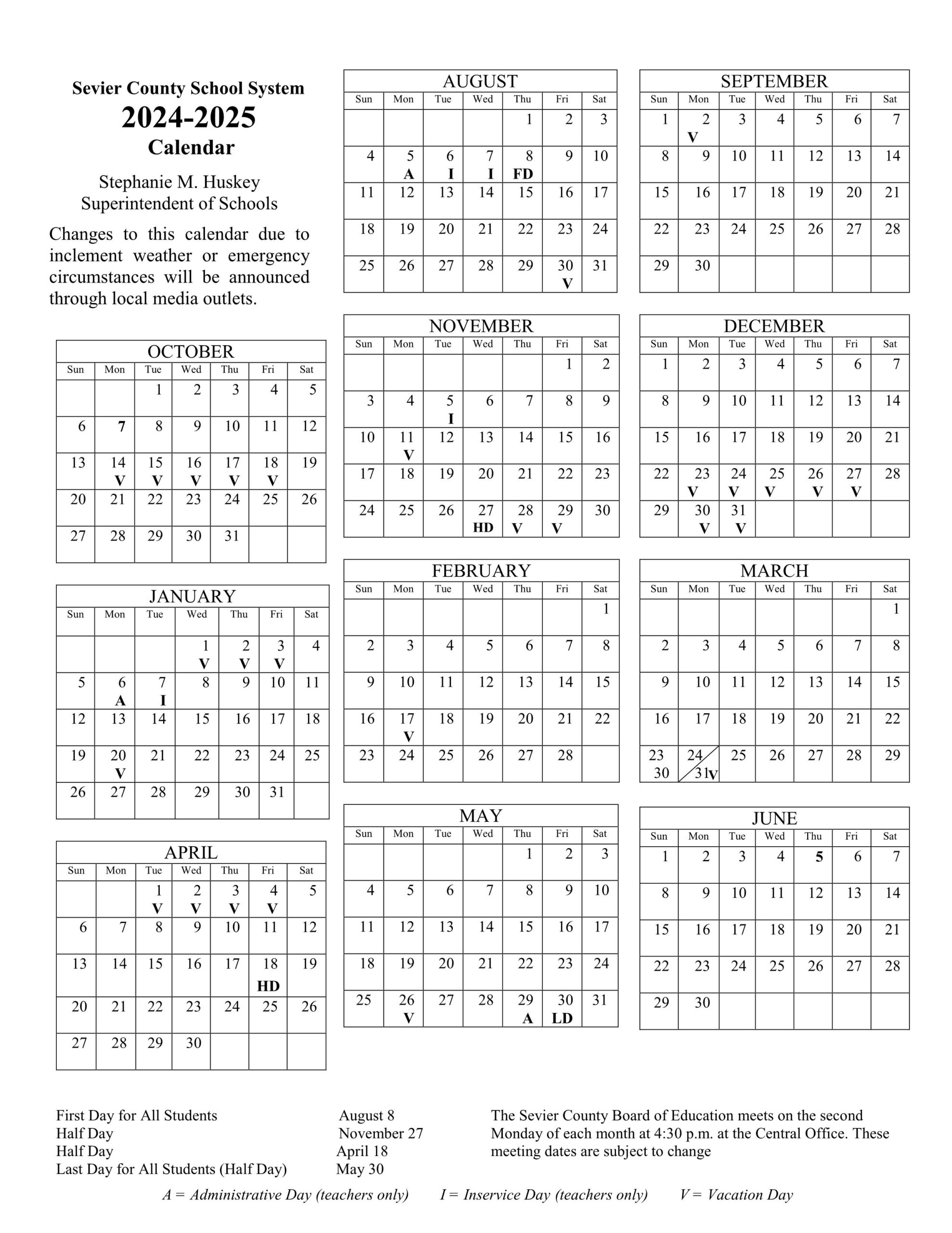 Sevier County Schools Calendar 24-25 [PDF] - EduCounty