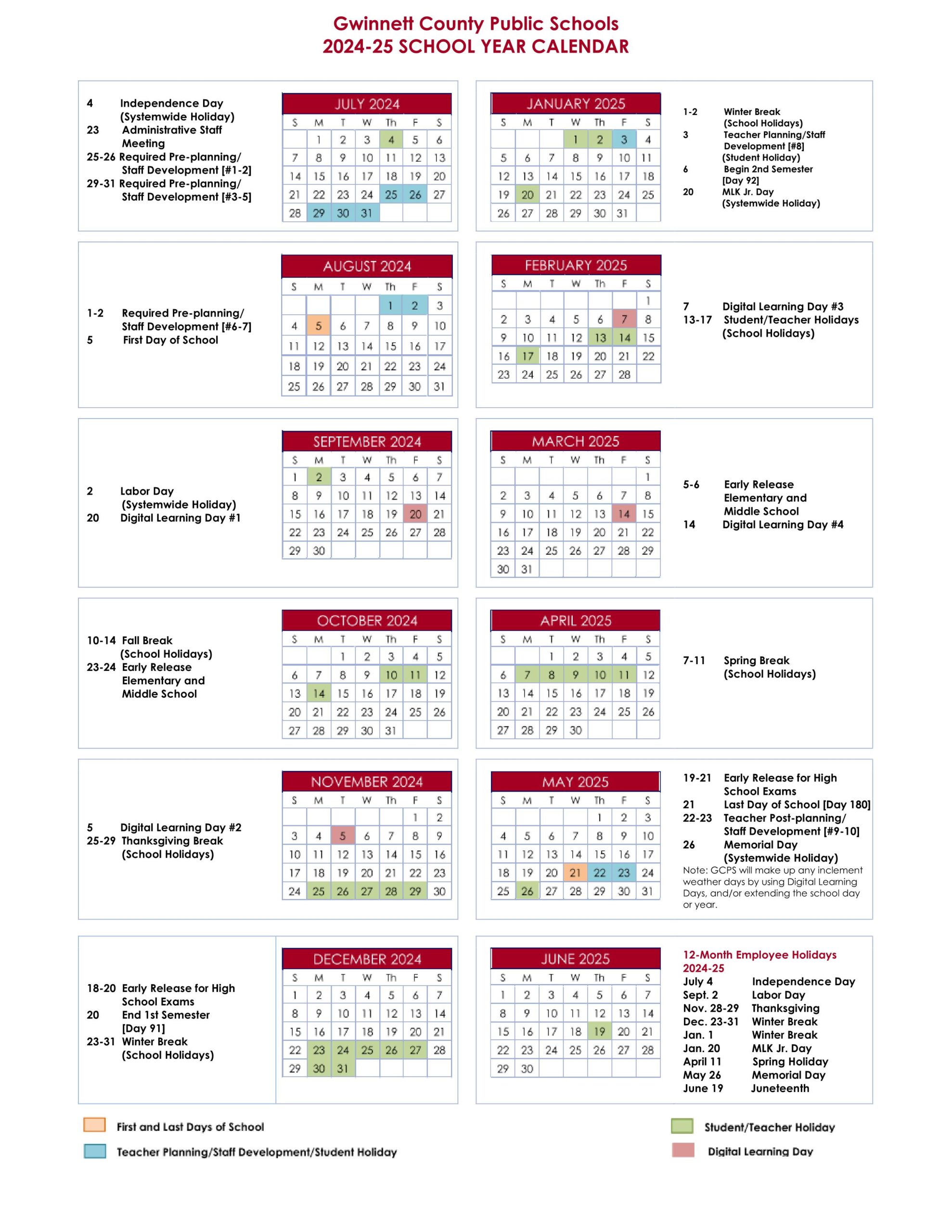 Gwinnett county school calendar 24-25 Revised [PDF] - EduCounty