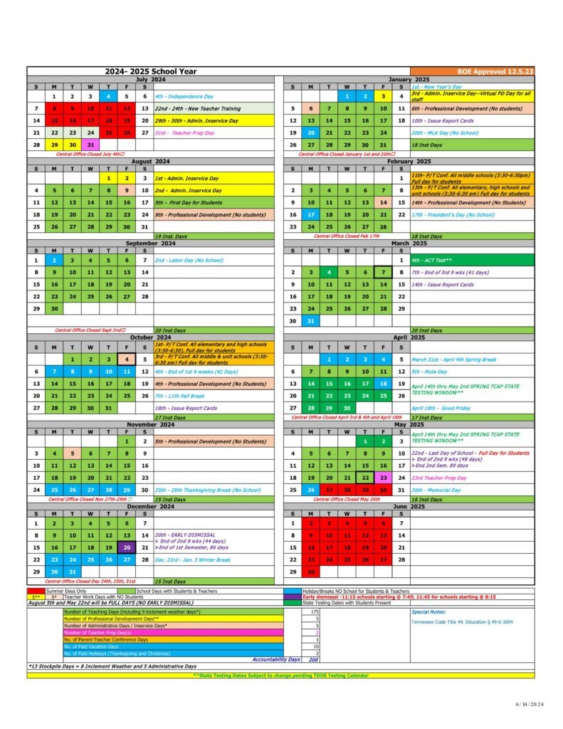 maury county school calendar