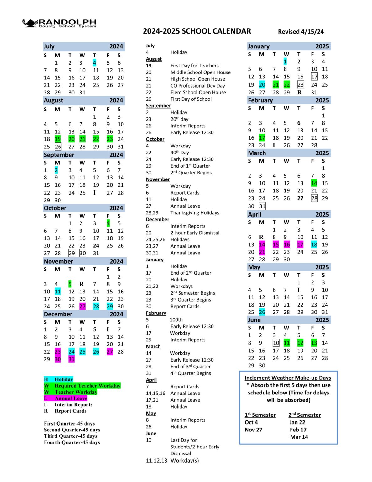 Randolph County NC Schools Calendar 2425 [PDF] EduCounty